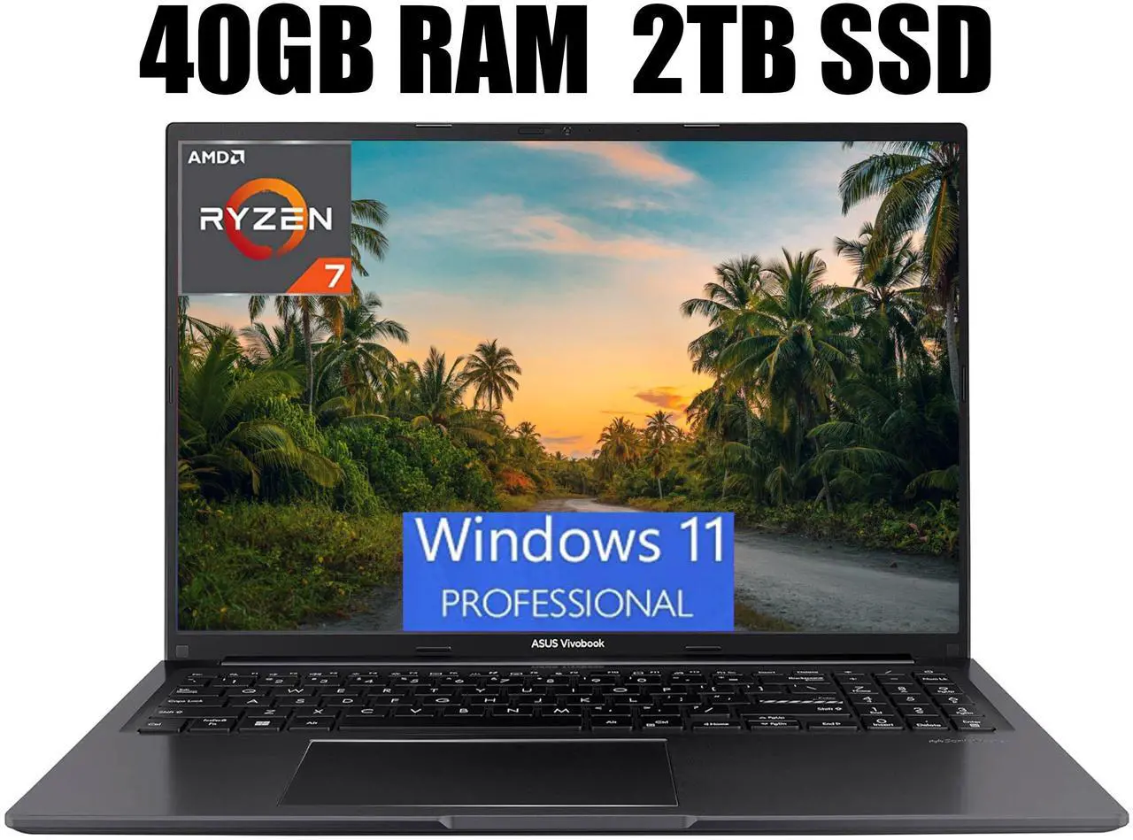 Main image of ASUS VivoBook 16 Laptop, 16" WUXGA (1920 x 1200) Display, AMD Ryzen 7 7730U 8 Cores Processor, AMD Radeon Graphics, Fingerprint Sensor, 40GB DDR4  2TB PCIe SSD, Windows 11 Pro