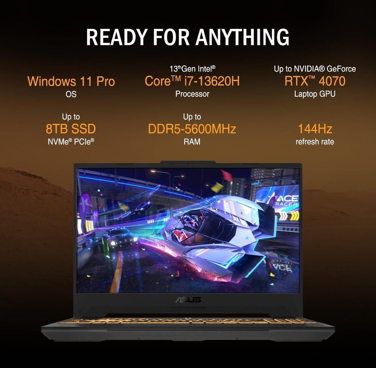 Alt view image 4 of 6 - ASUS TUF 15 Gaming Laptop, 15.6" FHD 144Hz Display, Intel Core i7-13620H 10 Cores Processor, NVIDIA GeForce RTX 4070 8 GB GDDR6, RGB Backlit Keyboard, Wi-Fi 6, 32GB DDR5  2TB PCIe SSD, Windows 11 Pro