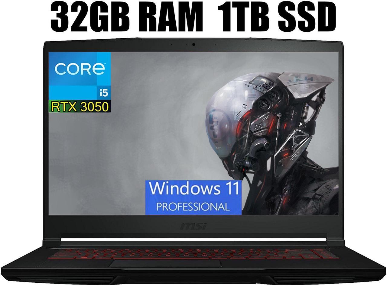 Main image of MSI GF63 Thin 15 Gaming Laptop, 15.6" FHD 144Hz, Intel Core i5-11400H 6 Cores Processors, GeForce RTX 3050 4 GB GDDR6, Wi-Fi 6 + Bluetooth, 32GB DDR4  1TB PCIe SSD, Windows 11 Pro