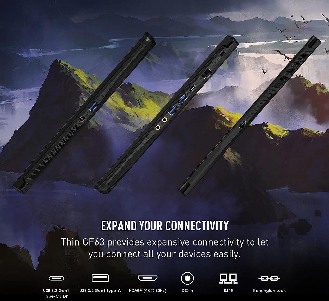Alt view image 3 of 5 - MSI Thin GF63 15 Gaming Laptop, 15.6" FHD 144Hz Display, Intel Core i5-12450H 10 cores Up to 4.7 GHz Processor, GeForce RTX 2050 4 GB, Cooler Boost 5, 16GB DDR4  512GB PCIe SSD, Windows 11