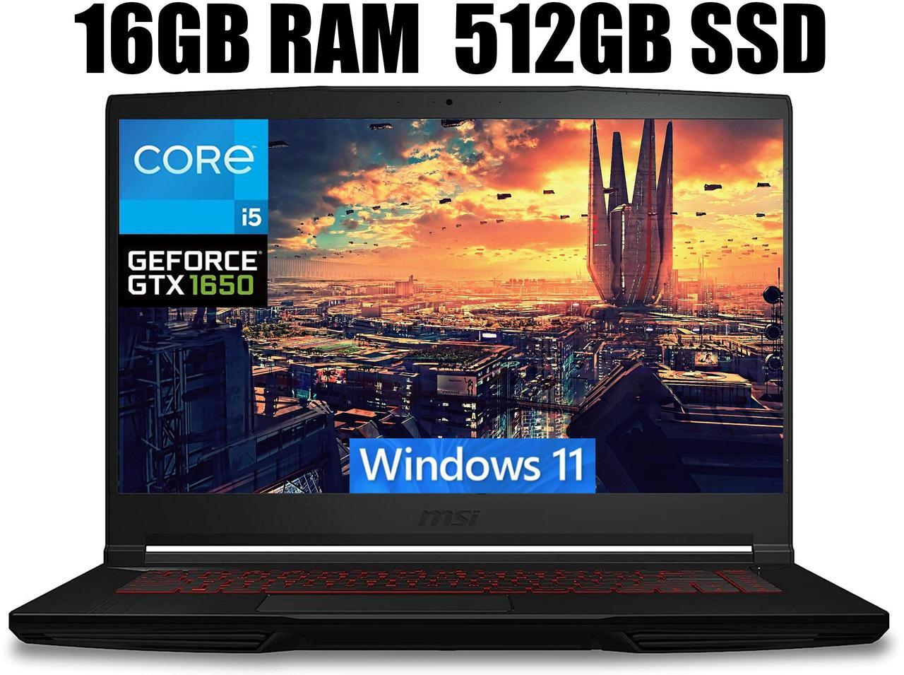 Main image of MSI GF63 Thin 15 Gaming Laptop, 15.6" FHD Display, Intel Core i5-11400H 6 core Processor, NVIDIA GeForce GTX 1650 4GB, Backlit Keyboard, Bluetooth 5.1, 16GB DDR4  512GB PCIe SSD, Windows 11