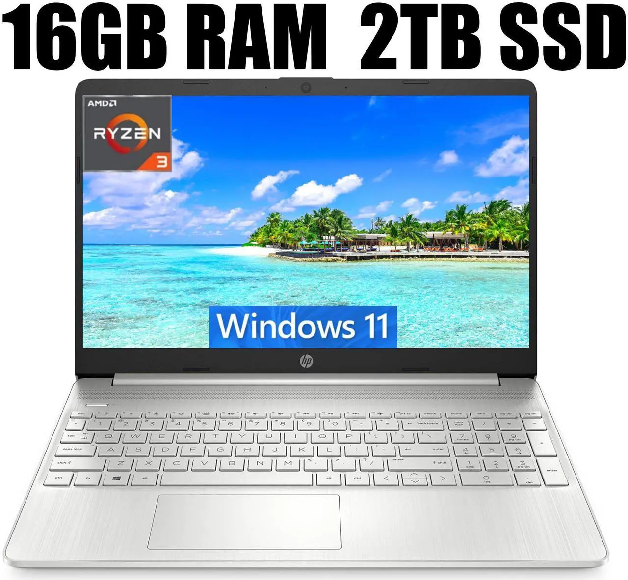 Main image of HP 15 Laptop, 15.6" HD Display, AMD Ryzen 3 5300U 4 Cores Processor, AMD Radeon Graphics, Webcam, HDMI, Wi-Fi, 16GB DDR4  2TB PCIe SSD, Windows 11