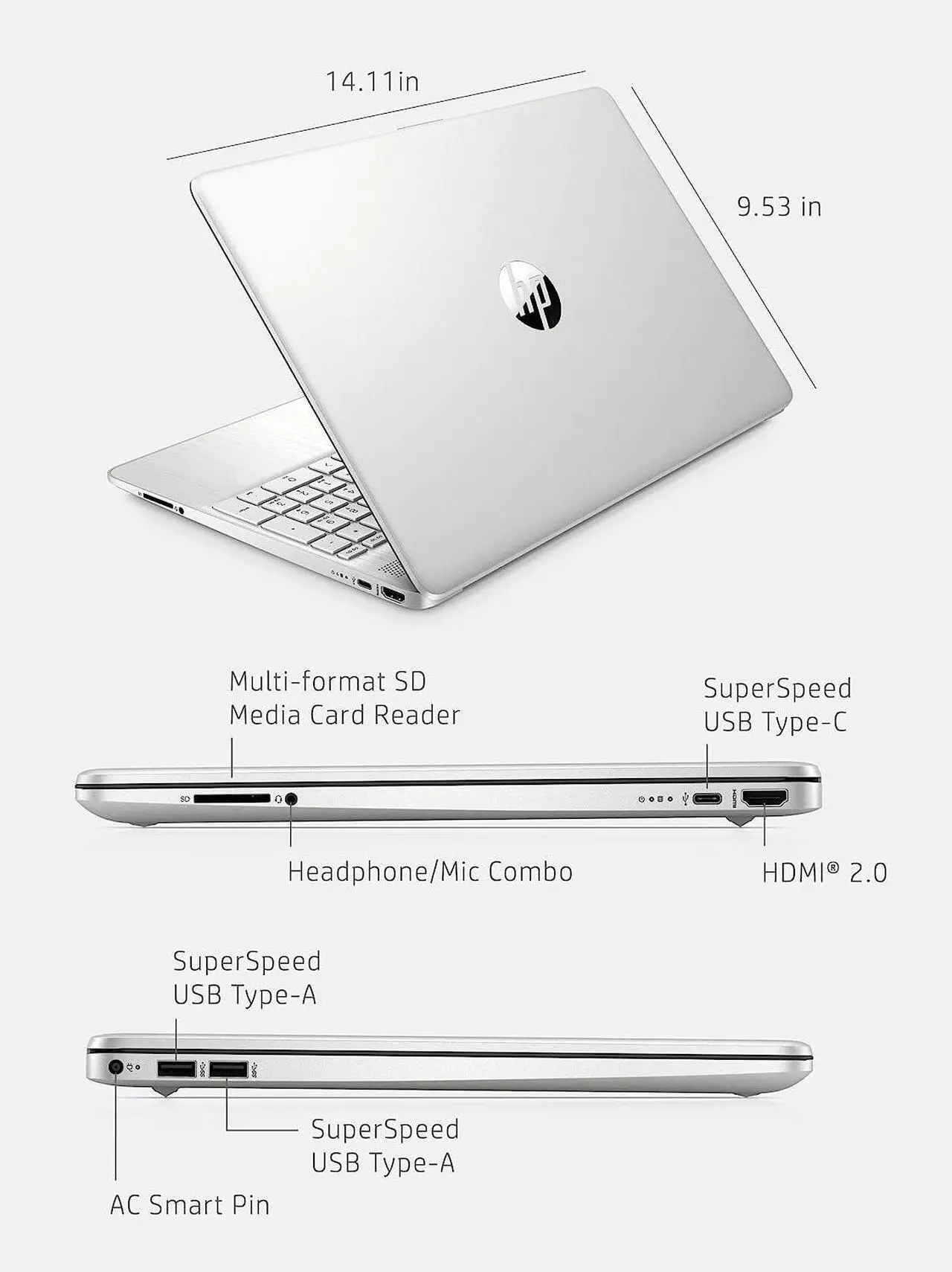 Alt view image 5 of 7 - HP 15 Laptop, 15.6" HD Display, AMD Ryzen 3 5300U 4 Cores Processor, AMD Radeon Graphics, Webcam, HDMI, Wi-Fi, 16GB DDR4  2TB PCIe SSD, Windows 11