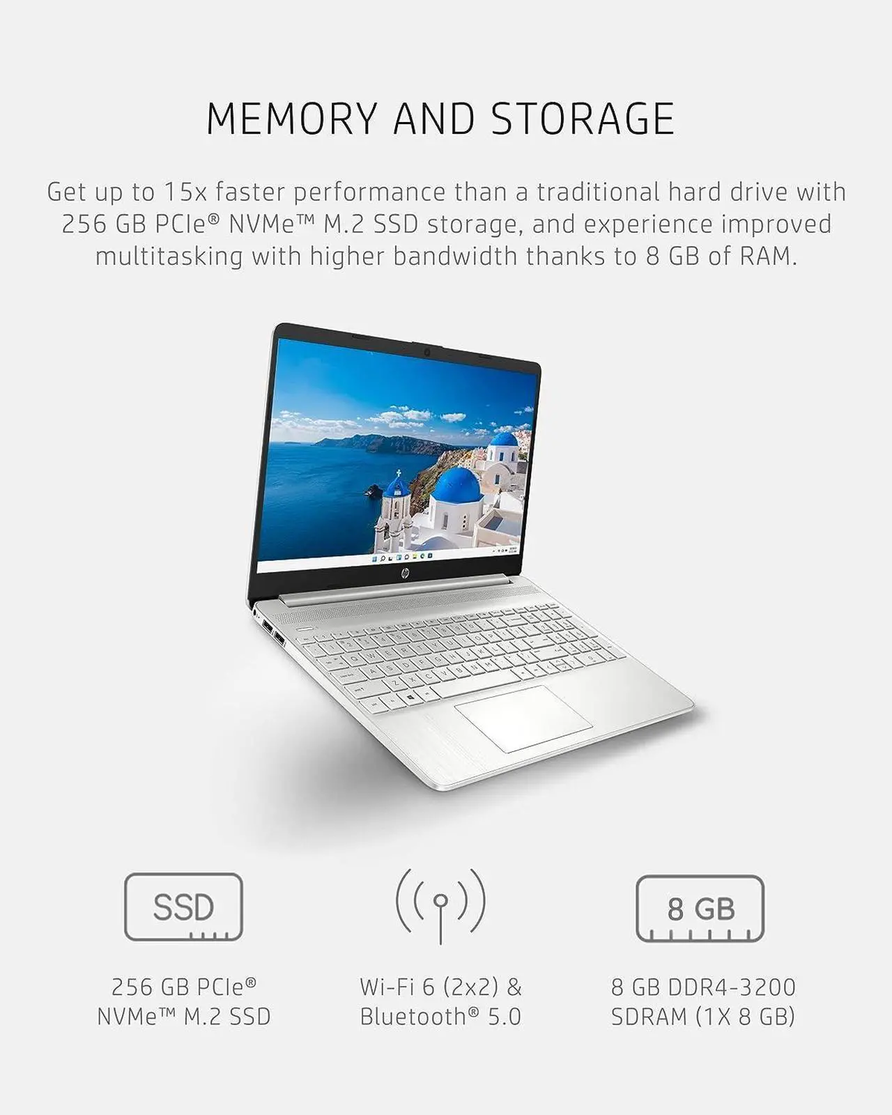 Alt view image 6 of 7 - HP 15 Laptop, 15.6" HD Display, AMD Ryzen 3 5300U 4 Cores Processor, AMD Radeon Graphics, Webcam, HDMI, Wi-Fi, 16GB DDR4  2TB PCIe SSD, Windows 11