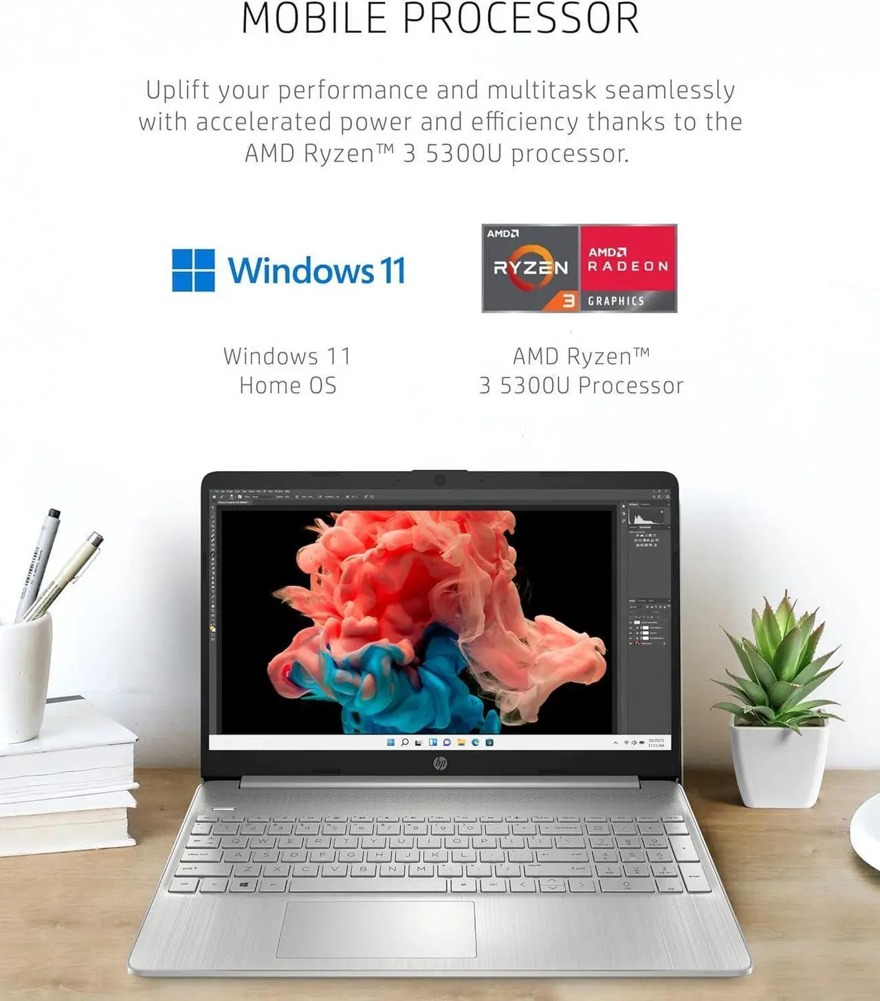 Alt view image 3 of 7 - HP 15 Laptop, 15.6" HD Display, AMD Ryzen 3 5300U 4 Cores Processor, AMD Radeon Graphics, Webcam, HDMI, Wi-Fi, 16GB DDR4  2TB PCIe SSD, Windows 11
