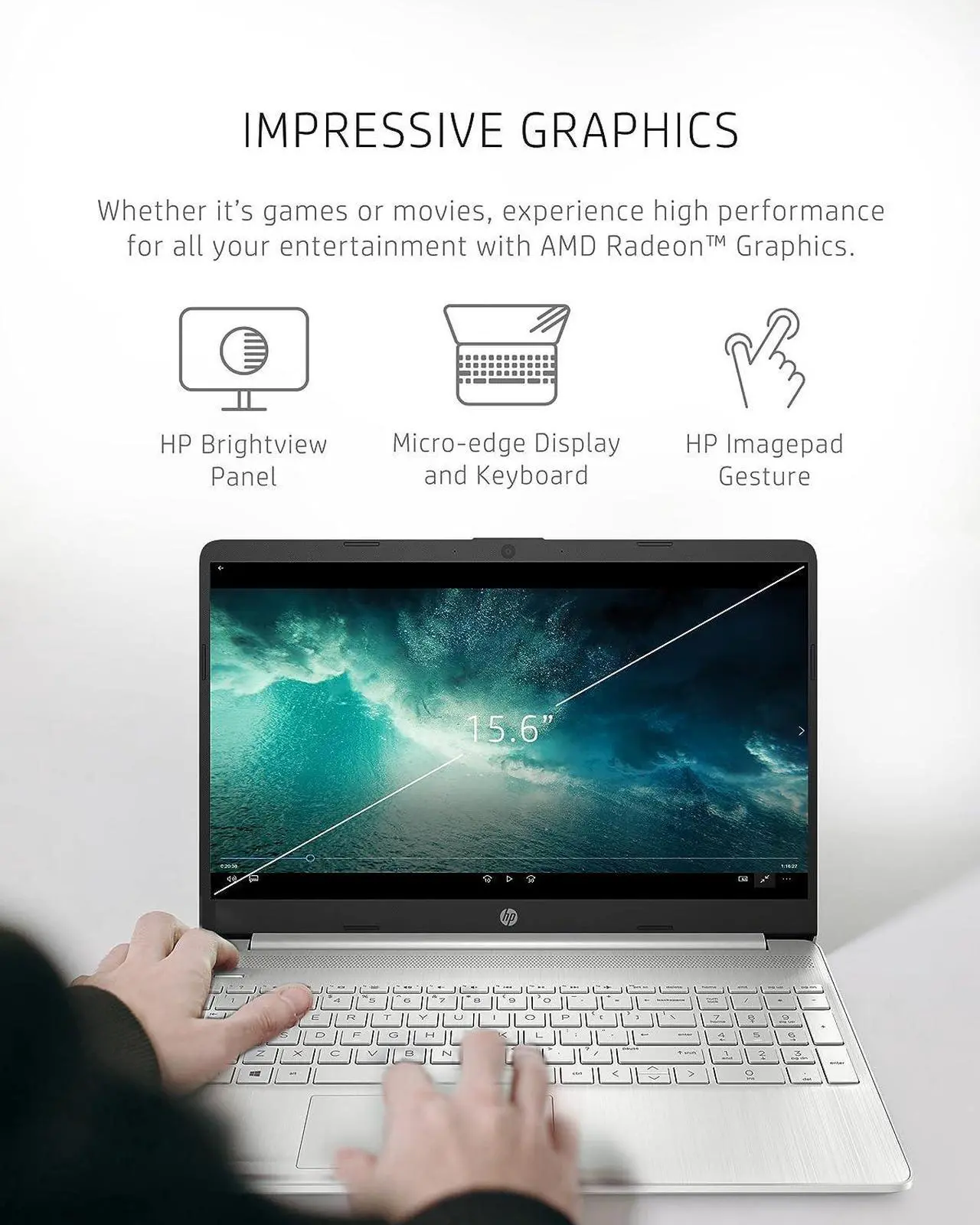 Alt view image 4 of 7 - HP 15 Laptop, 15.6" HD Display, AMD Ryzen 3 5300U 4 Cores Processor, AMD Radeon Graphics, Webcam, HDMI, Wi-Fi, 16GB DDR4  2TB PCIe SSD, Windows 11
