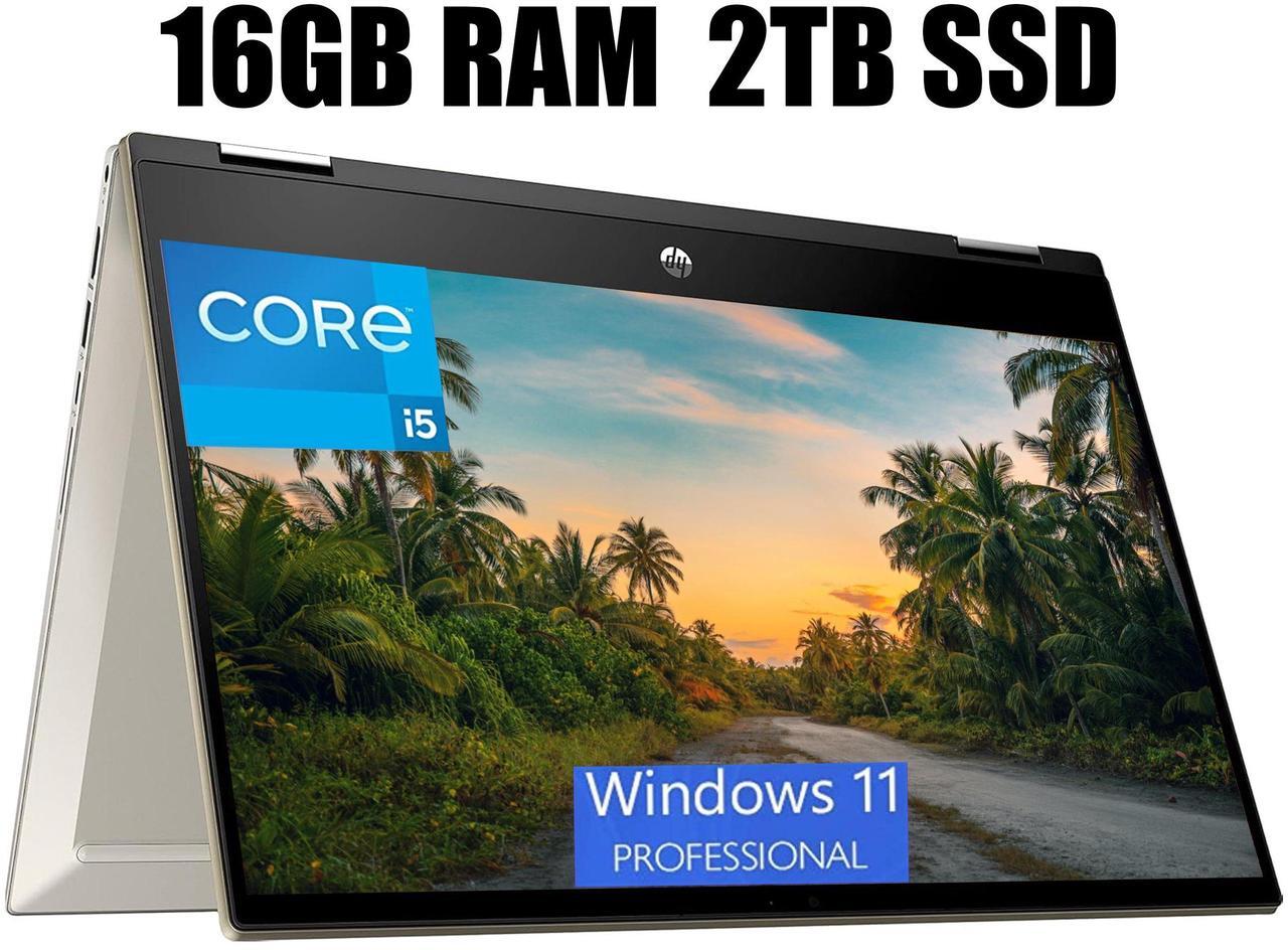 Main image of HP Pavilion x360 2-in-1 14 Laptop, 14" FHD Touchscreen, Intel i5-1135G7 4 cores (Upto 4.2GHz) Processor, Intel Iris Xe Graphics, Fingerprint, Warm Gold, 16GB DDR4  2TB PCIe SSD, Windows 11 Pro