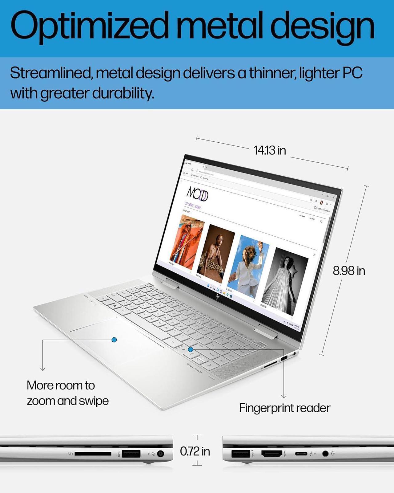 Alt view image 6 of 7 - HP Envy x360 Convertible 15 Laptop, 15.6" Full HD (1920 x 1080) Touchscreen, Intel Core i7-1260P 12 cores Processor, Intel Iris Xe Graphics, Fingerprint Reader, 16GB DDR4  2TB PCIe SSD, Windows 11 Pro