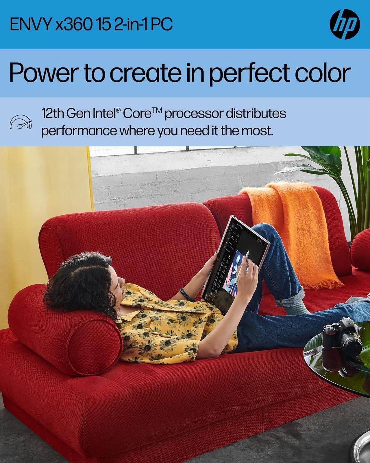 Alt view image 3 of 7 - HP Envy x360 Convertible 15 Laptop, 15.6" Full HD (1920 x 1080) Touchscreen, Intel Core i7-1260P 12 cores Processor, Intel Iris Xe Graphics, Fingerprint Reader, 16GB DDR4  2TB PCIe SSD, Windows 11 Pro