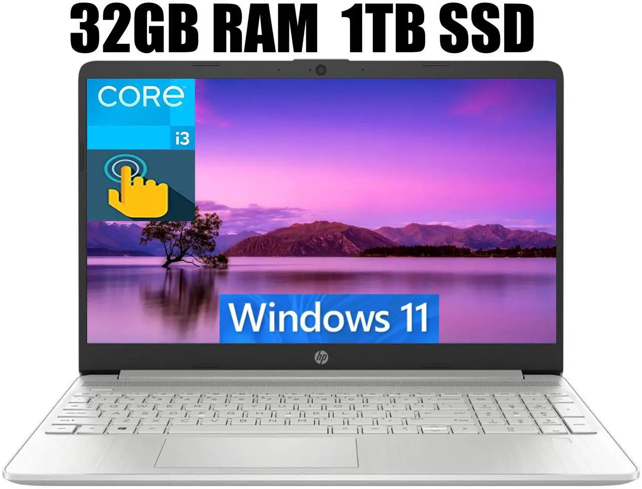 Main image of HP 15 Laptop, 15.6" HD Touchscreen, Intel Core i3-1215U 6 cores Processor, Intel UHD graphics, WiFi, Bluetooth, HDMI, USB-A&C, 32GB DDR4  1TB PCIe SSD, Windows 11