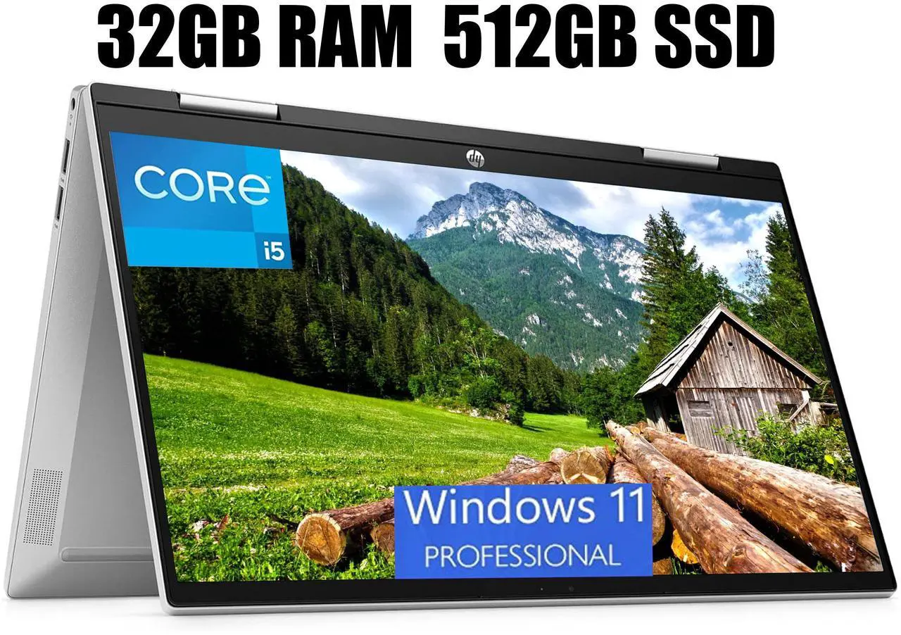 Main image of HP Pavilion x360 14 Laptop, 14" FHD Touchscreen, Intel Core i5-1235U 10 Cores Processor, Intel Iris Xe Graphics, Wi-Fi 6 and Bluetooth, 32GB DDR4  512GB PCIe SSD, Windows 11 Pro