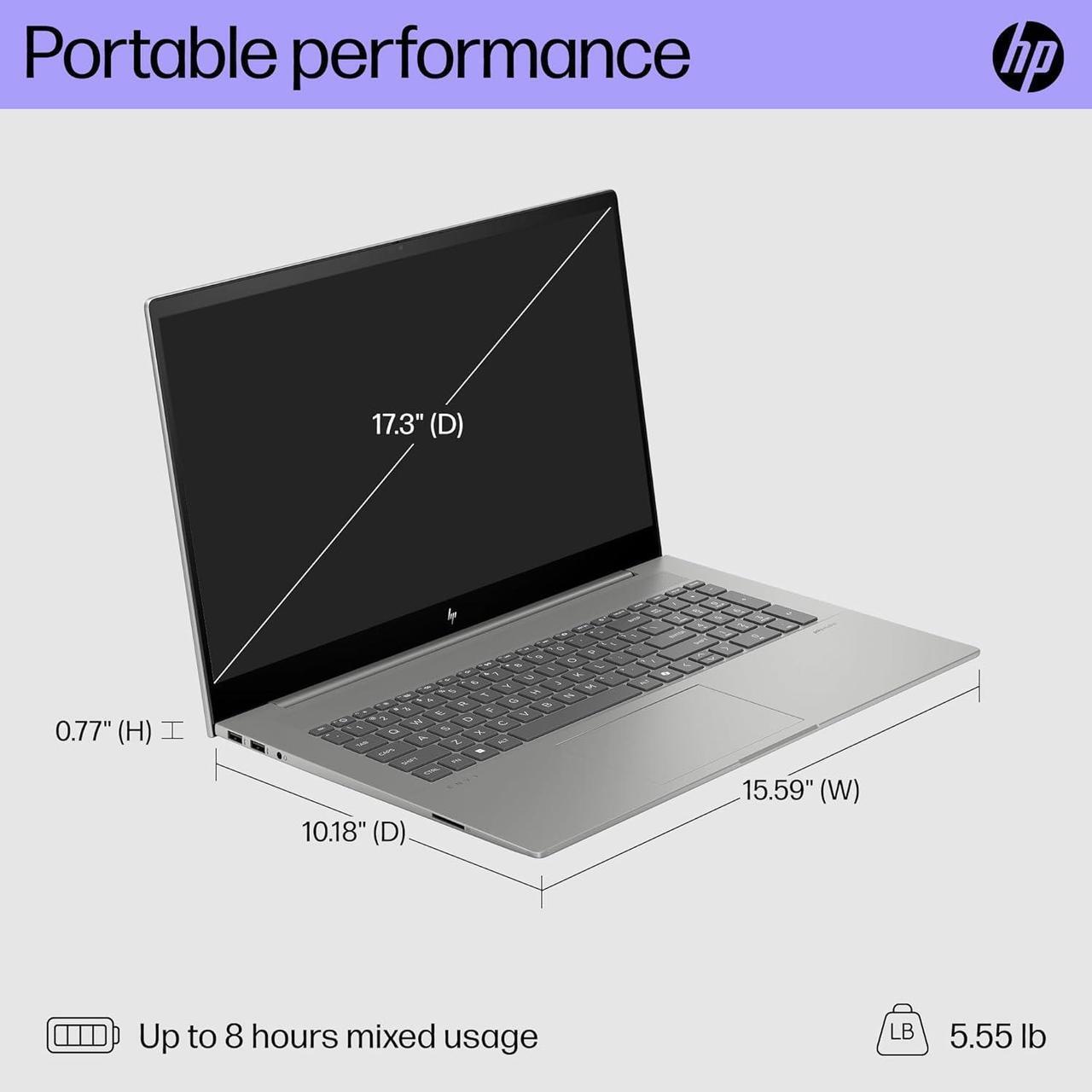 Alt view image 3 of 7 - HP Envy 17 Laptop, 17.3" FHD (1920 x 1080) Touchscreeen, Intel Core Ultra 7 155H 16 Cores Processor, Intel Arc Graphics, Backlit Keyboard, Wi-Fi 7, 16GB DDR4  2TB PCIe SSD, Windows 11