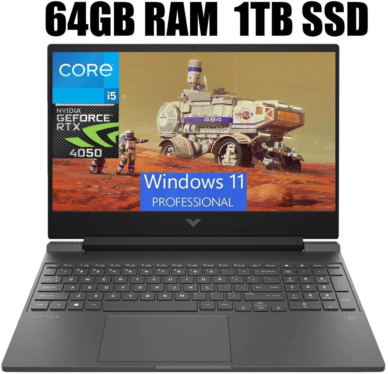 Main image of HP Victus 15 Gaming Laptop, 15.6" FHD 144Hz Display, Intel Core i5-13500H 12-Cores Processor, NVIDIA GeForce RTX 4050 6GB GDDR6, Backlit KYB, WiFi 6, 64GB DDR4  1TB PCIe SSD, Windows 11 Pro