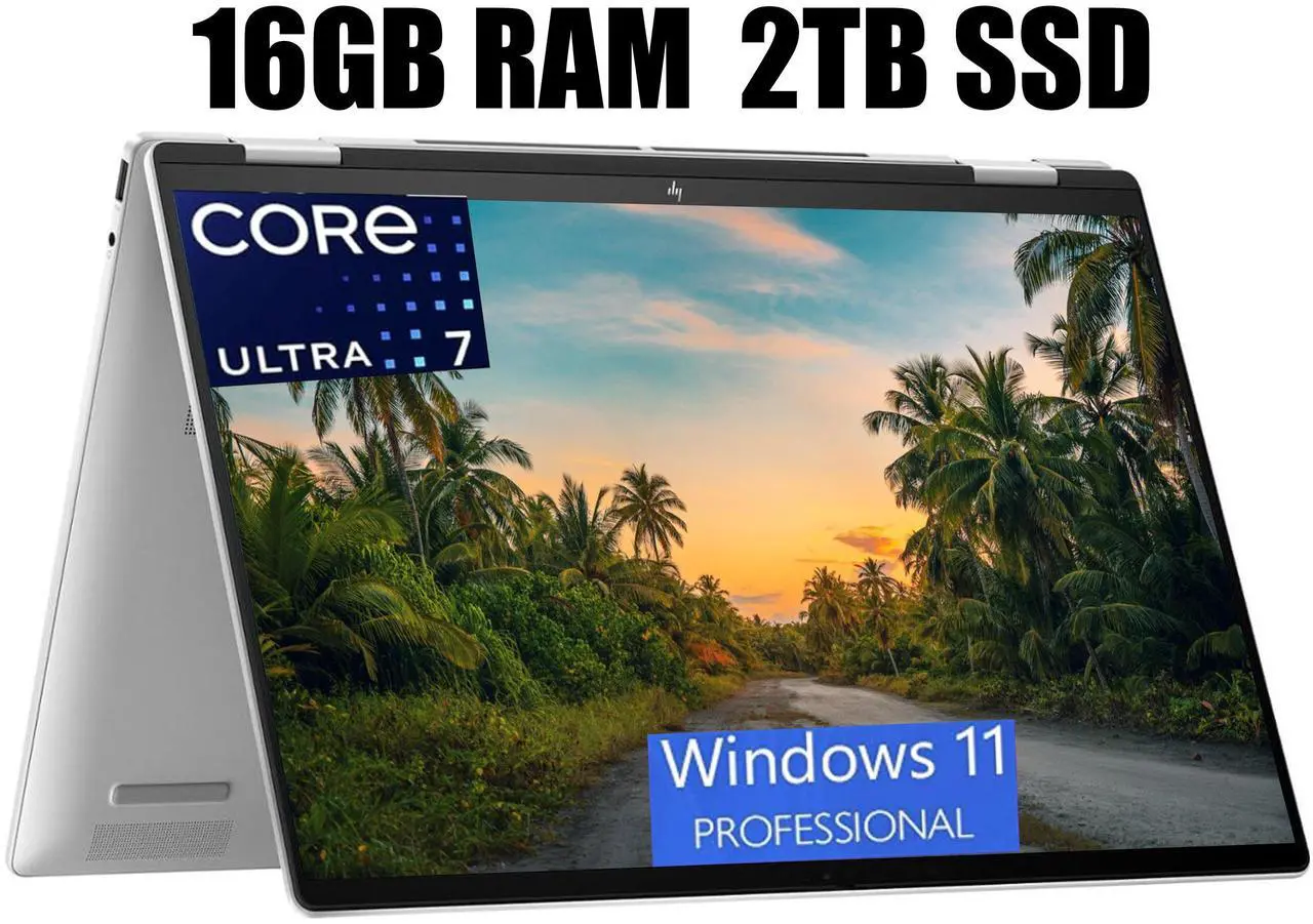 Main image of HP Envy X360 16 Laptop, 16" FHD+ (1920x1200) Touchscreen, Intel Core Ultra 7 155U 12 cores Processor, Intel UHD Graphics, Wi-Fi 6 + Bluetooth, 16GB  DDR4  2TB PCIe SSD, Windows 11 Pro