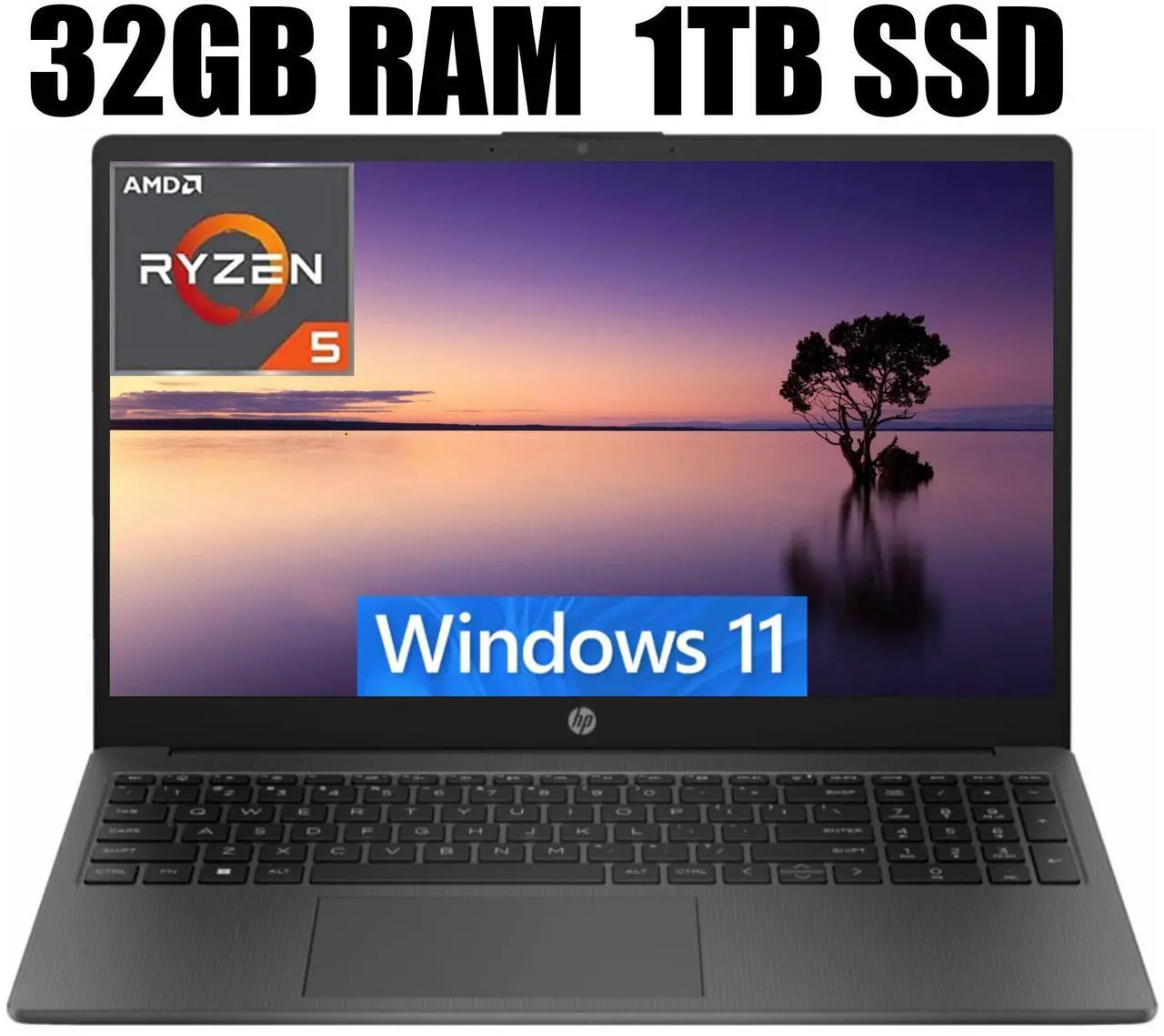 Main image of HP 255 G10 15 Business Laptop, 15.6" FHD Display, AMD Ryzen 5 7530U 6 Cores Processor, AMD Radeon Graphics, Webcam, HDMI, Wi-Fi 6, 32GB DDR4  1TB PCIe SSD, Windows 11