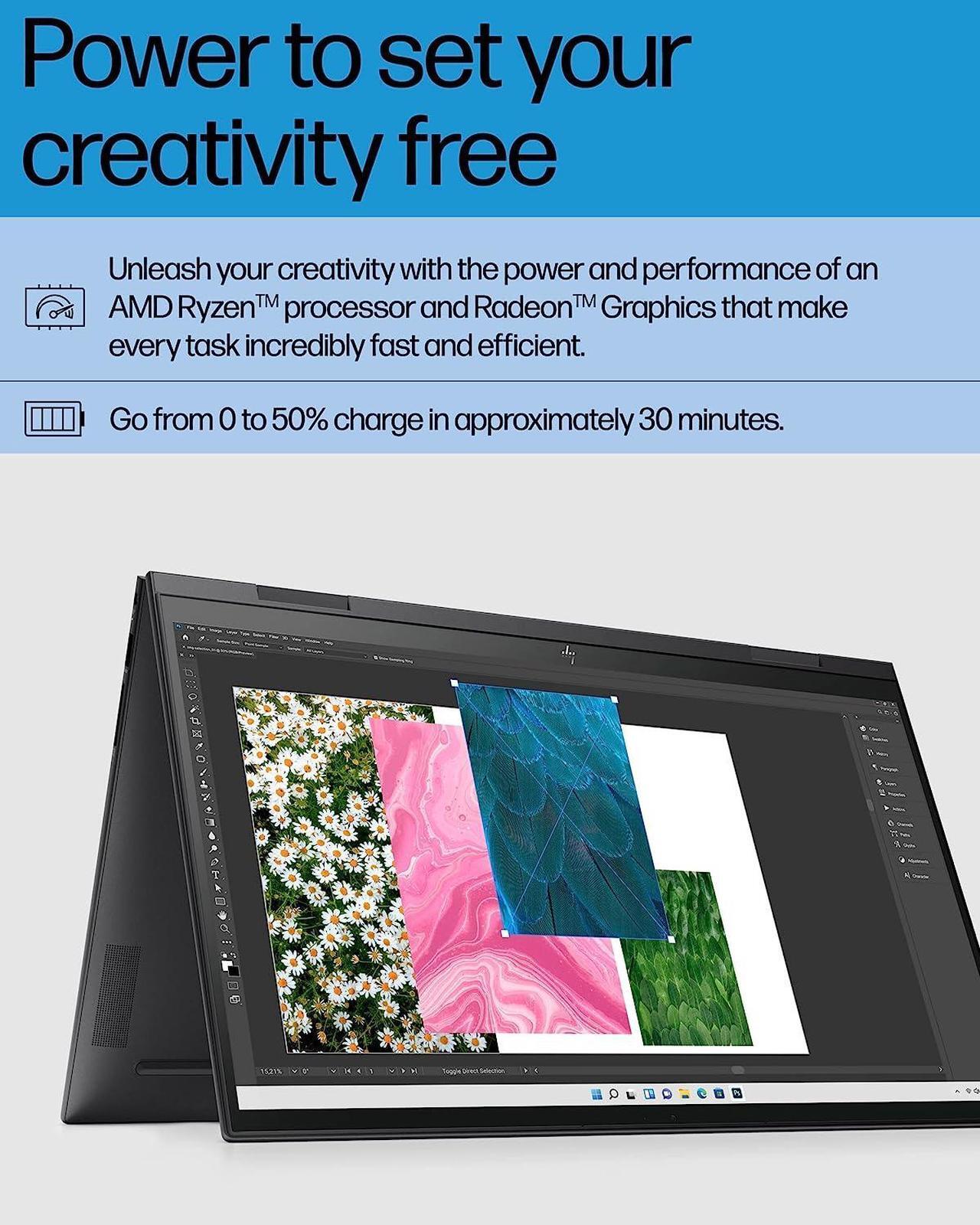 Alt view image 5 of 7 - HP ENVY x360 15 Laptop, 15.6" FHD Touchscreen, AMD Ryzen 7 5825U Octa-Core processor, AMD Radeon Graphics, 16GB DDR4  1TB PCIe SSD, USB-C HDMI Fingerprint, Windows 11Pro