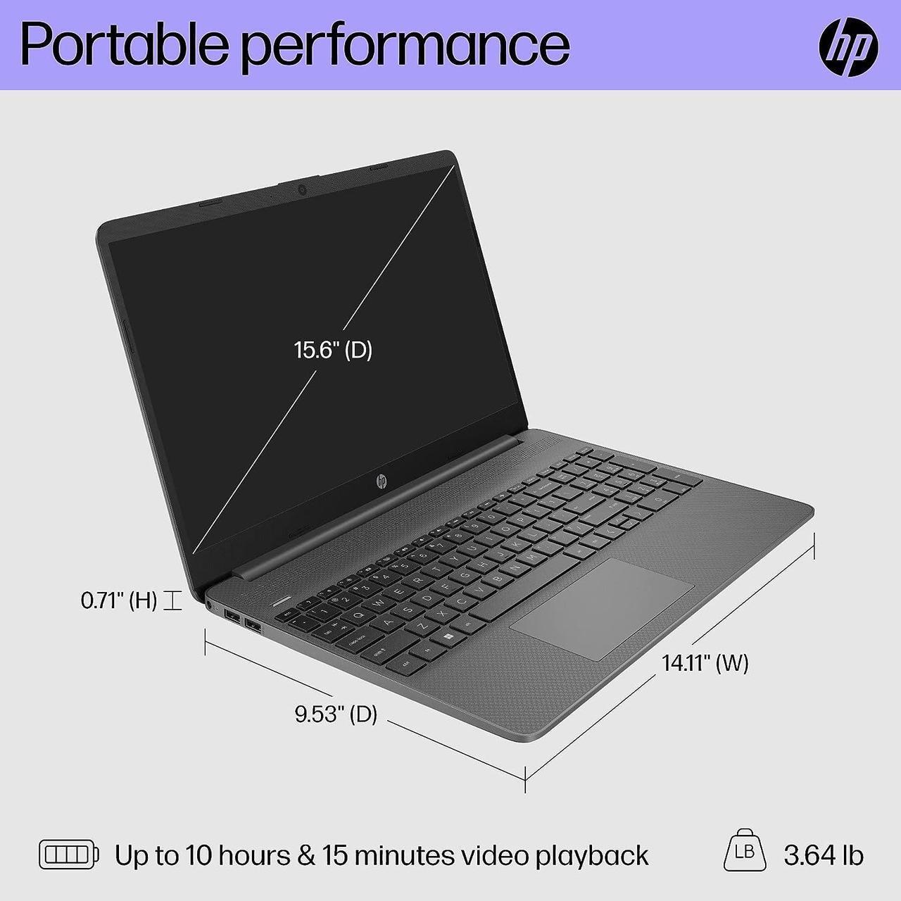 Alt view image 4 of 7 - HP 15 Lightweight Laptop, 15.6" FHD (1920 x 1080) Display, Intel Core i3-1215U 6 cores Processor, Intel UHD Graphics, 20GB DDR4  512GB PCIe SSD, Wi-Fi 6 + Bluetooth. 5.1, Windows 10H