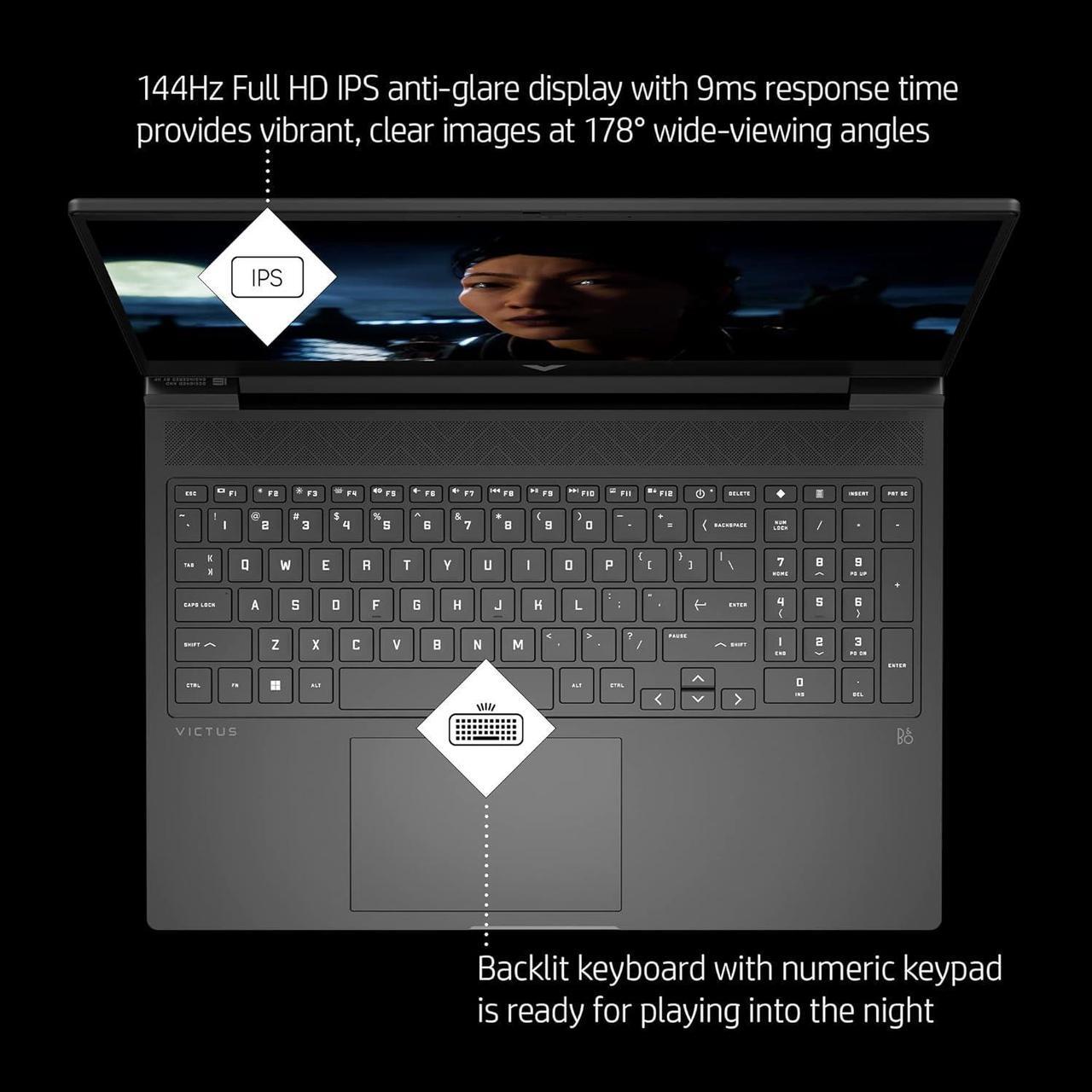 Alt view image 4 of 6 - HP Victus 15 Gaming Laptop, 15.6" FHD 144Hz Display, Intel Core i7-13700H 14 cores Processor, NVIDIA GeForce RTX 4050 6GB, 32GB DDR4  512GB PCIe SSD, Backlight Keyboard, Windows 11H