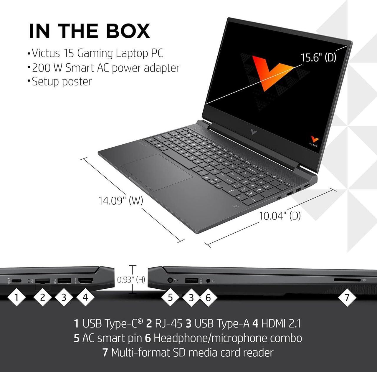 Alt view image 5 of 6 - HP Victus 15 Gaming Laptop, 15.6" FHD 144Hz Display, Intel Core i7-13700H 14 cores Processor, NVIDIA GeForce RTX 4050 6GB, 32GB DDR4  512GB PCIe SSD, Backlight Keyboard, Windows 11H