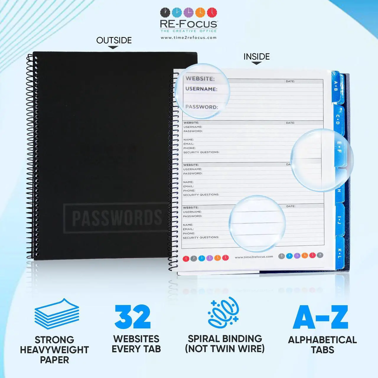 Alt view image 3 of 18 - Re-Focus the Creative Office Large Password Keeper Book, 7.5x10", Black