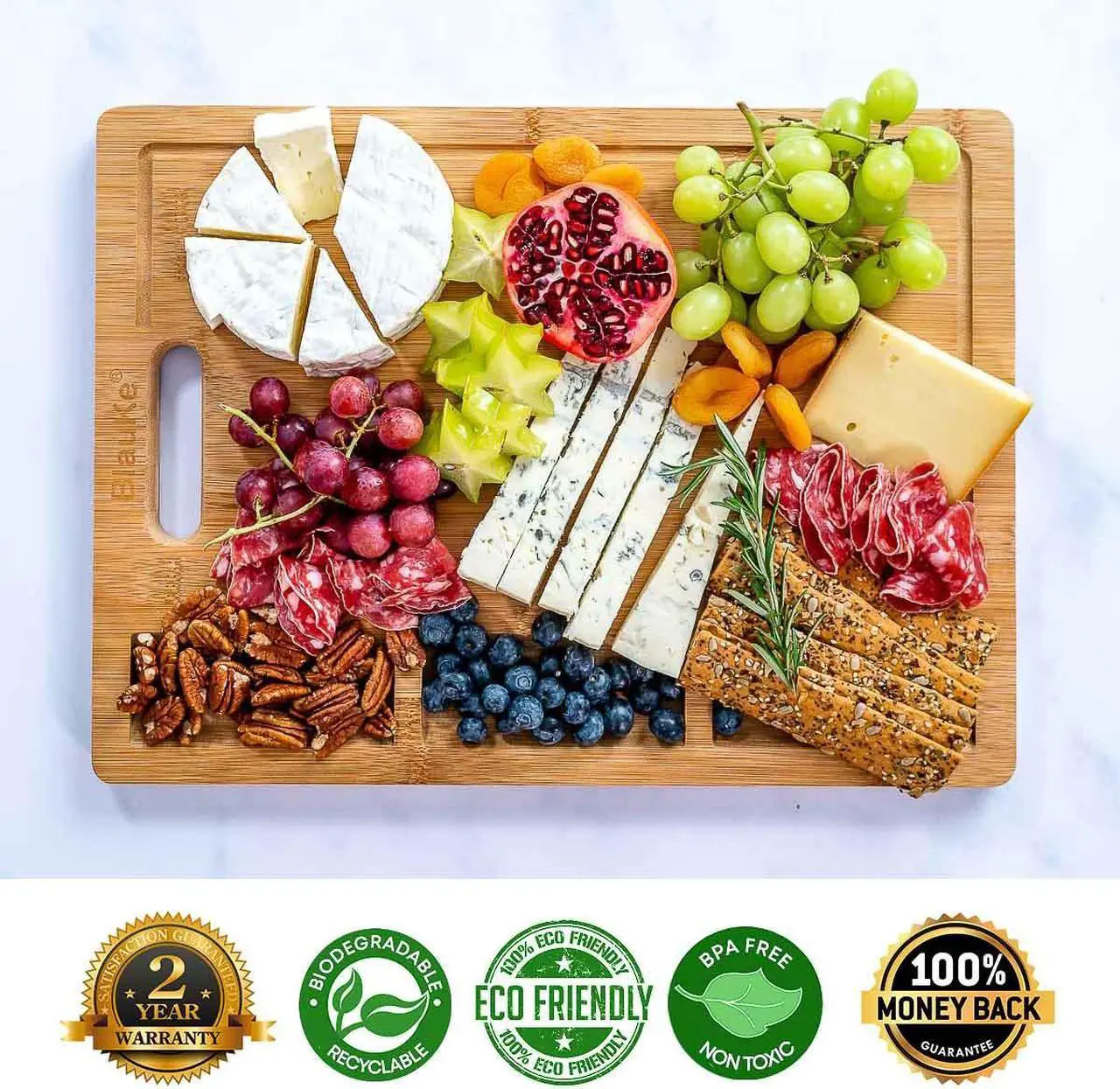 Alt view image 2 of 7 - Wood Cutting Board for Kitchen 17x12 inch - Extra Large Bamboo Cutting Board with Juice Groove and Integrated Containers - Butcher Block, Wooden Chopping Board, Serving Tray - BlauKe®