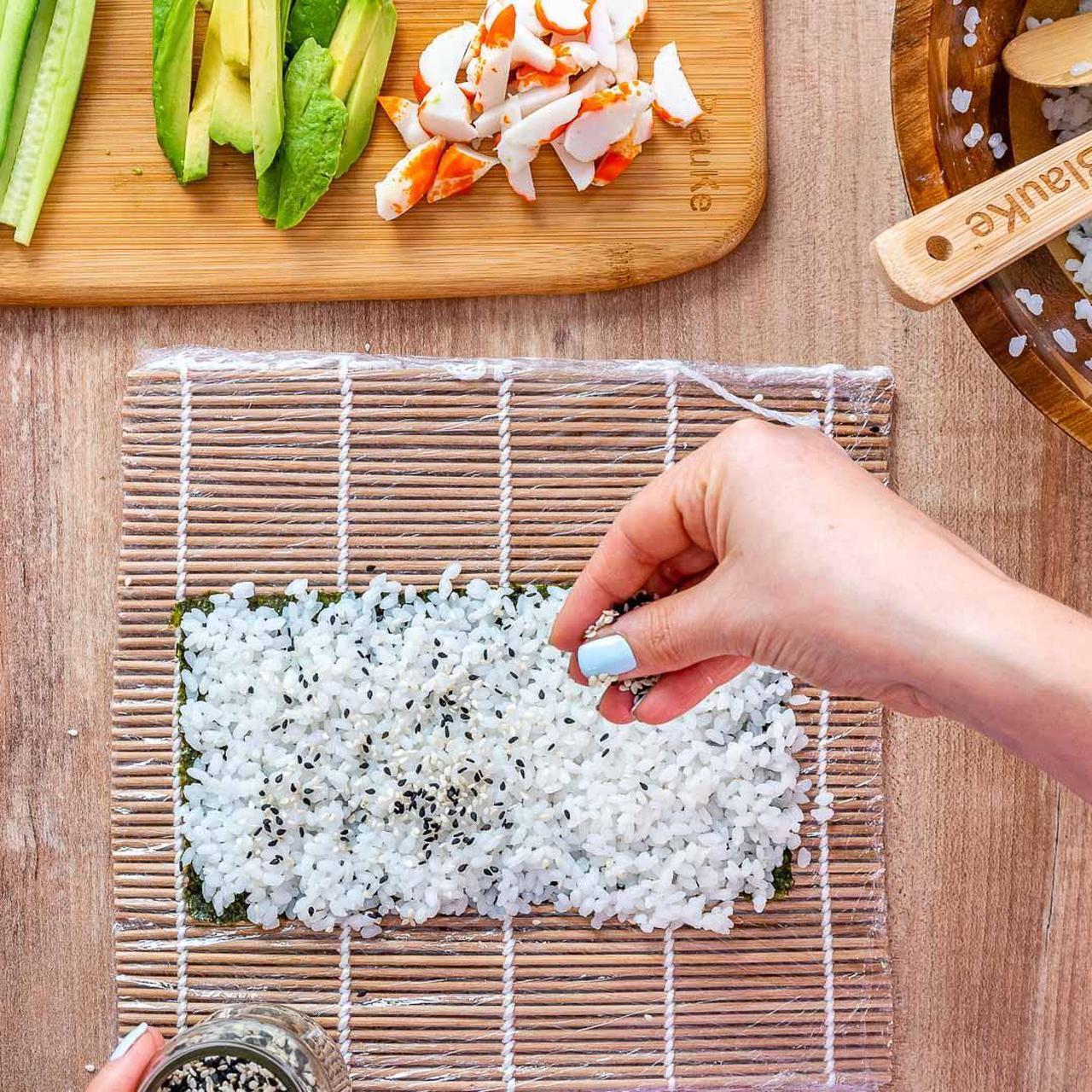 Alt view image 7 of 7 - Sushi Making Kit - 2 Bamboo Sushi Rolling Mats, 5 Pairs Chopsticks, Rice Paddle, Spreader - Beginner Sushi Maker Kit with Roller Mat and Accessories - BlauKe®