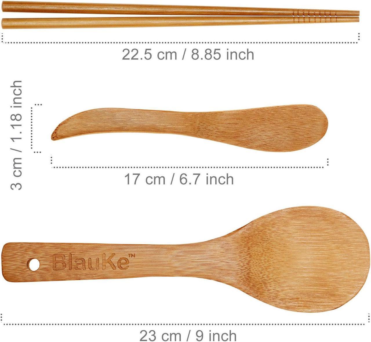 Alt view image 4 of 7 - Sushi Making Kit - 2 Bamboo Sushi Rolling Mats, 5 Pairs Chopsticks, Rice Paddle, Spreader - Beginner Sushi Maker Kit with Roller Mat and Accessories - BlauKe®