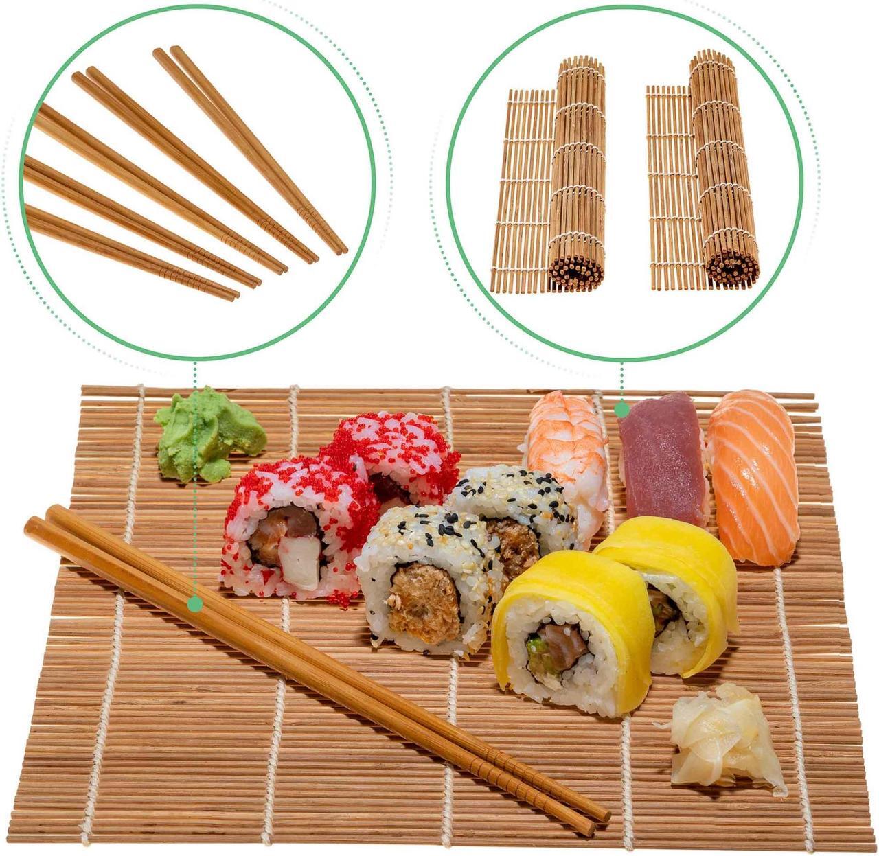 Alt view image 5 of 7 - Sushi Making Kit - 2 Bamboo Sushi Rolling Mats, 5 Pairs Chopsticks, Rice Paddle, Spreader - Beginner Sushi Maker Kit with Roller Mat and Accessories - BlauKe®