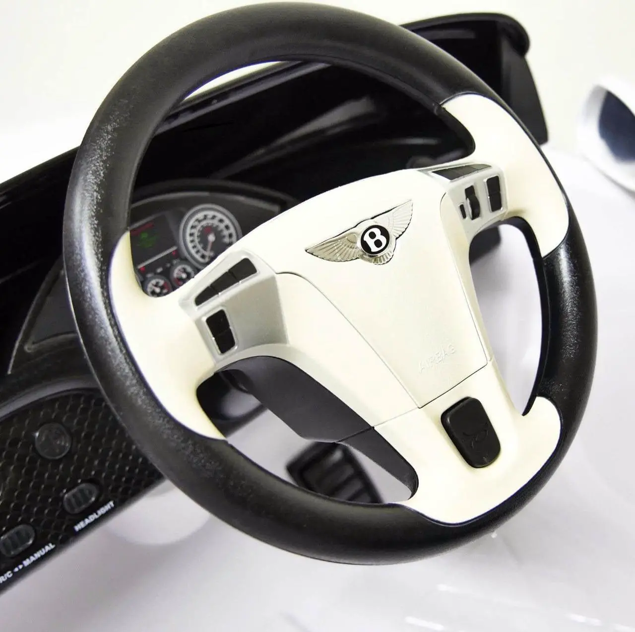 Alt view image 6 of 7 - Kids 12 Volt Electric Car R/C Music Lights Car Remote Control Car Licensed Ride On Car Open Trunk White Leather Seat Music Compatible with Bentley