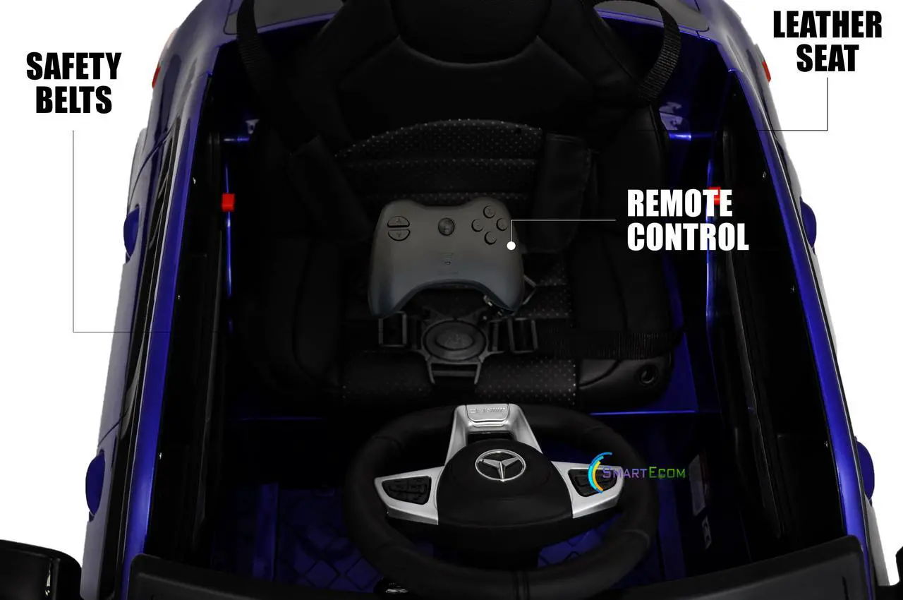 Alt view image 6 of 7 - Ride On Toys - Electric 12V Battery Powered RC Car - Kids Ride On Car with Plastic Wheels, Sound Buttons, Open Doors, Leather Seat, MP3 for Music, Blue Education Compatible with Mercedes-Benz