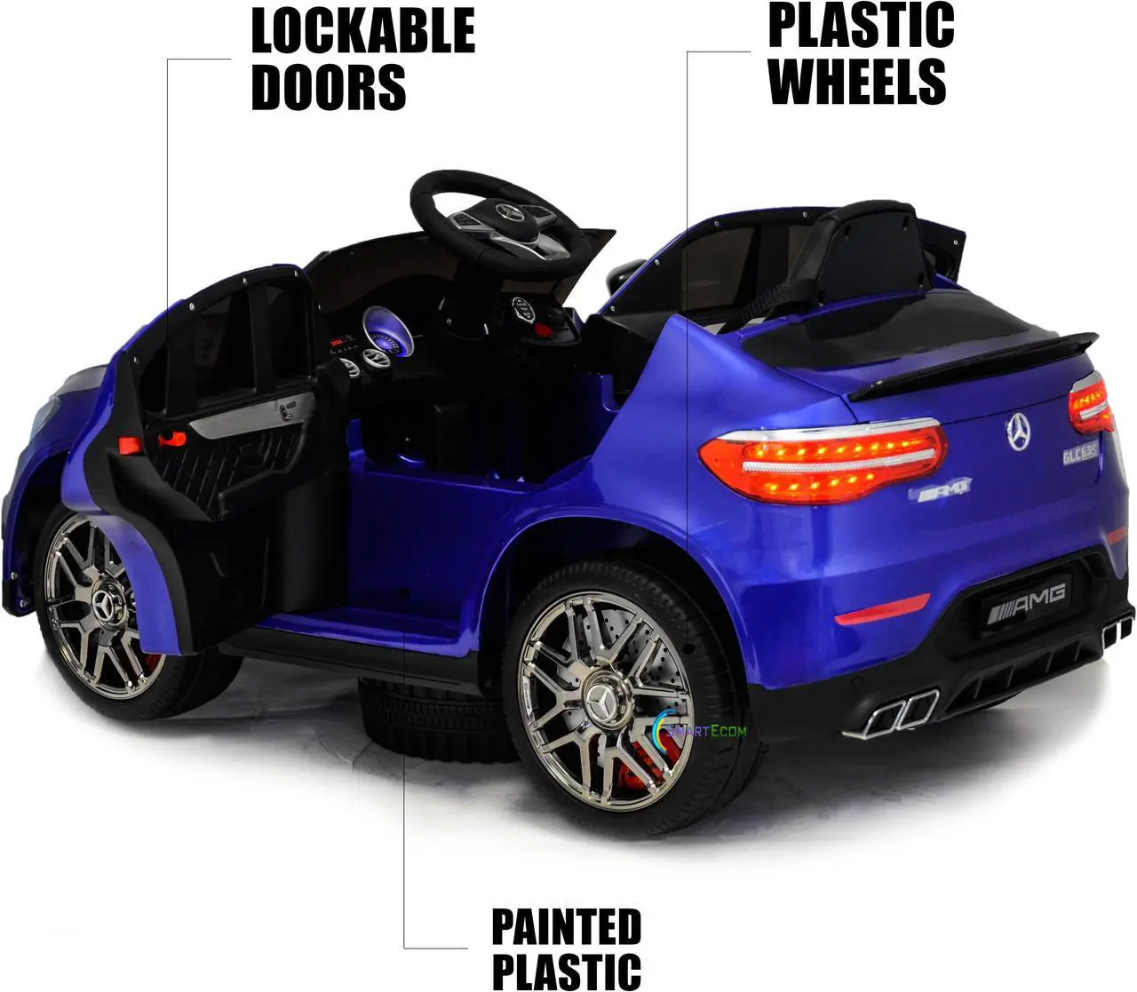 Alt view image 3 of 7 - Ride On Toys - Electric 12V Battery Powered RC Car - Kids Ride On Car with Plastic Wheels, Sound Buttons, Open Doors, Leather Seat, MP3 for Music, Blue Education Compatible with Mercedes-Benz