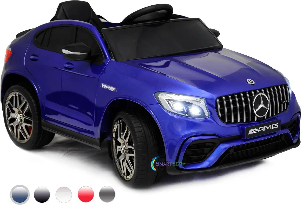 Main image of Ride On Toys - Electric 12V Battery Powered RC Car - Kids Ride On Car with Plastic Wheels, Sound Buttons, Open Doors, Leather Seat, MP3 for Music, Blue Education Compatible with Mercedes-Benz