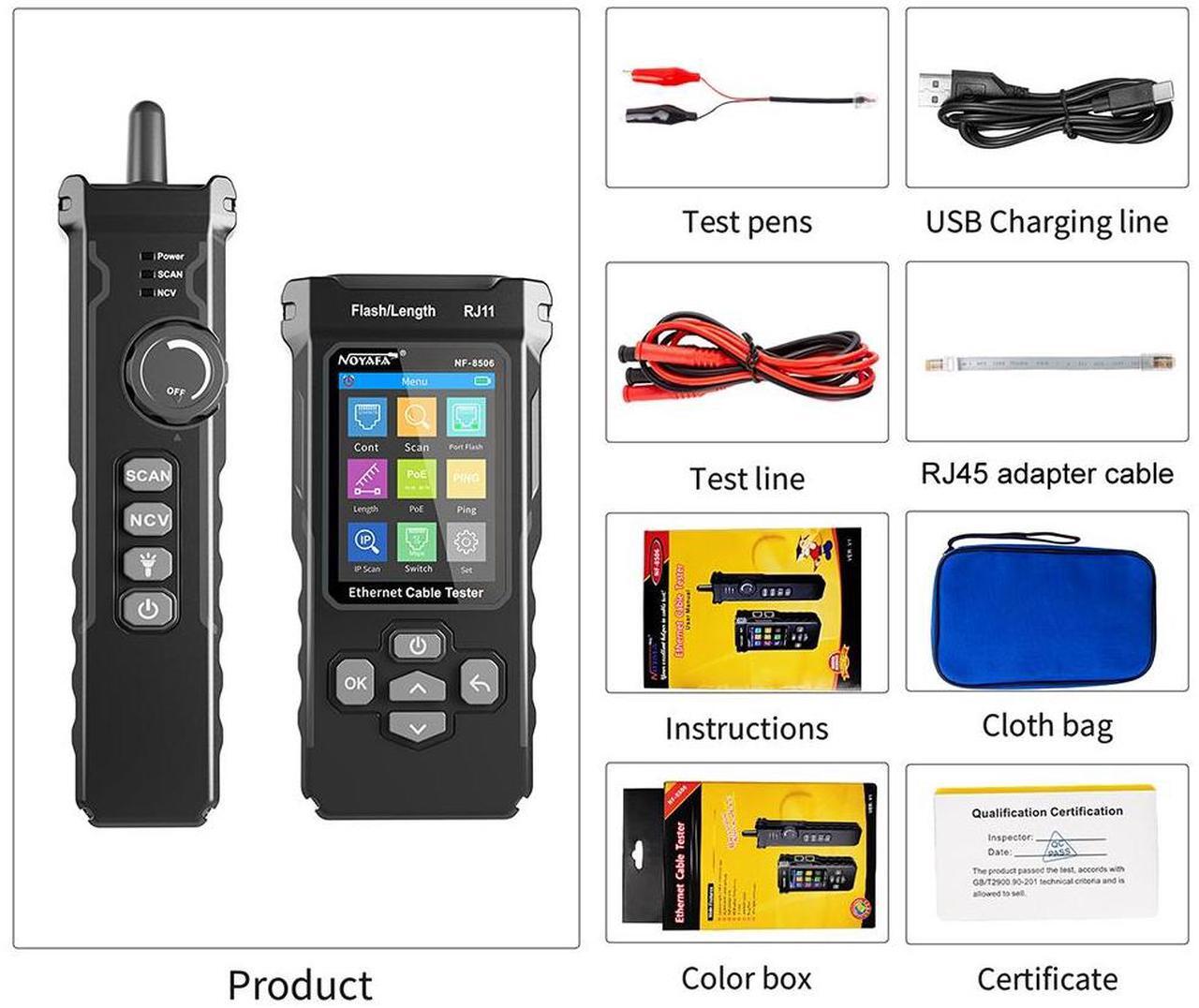 Alt view image 7 of 7 - NOYAFA NF-8506 Network Cable Tester with Multifunction Cable Tracker for Home Improvement Supports PING Test IP Scan and Network Port Speed Detection
