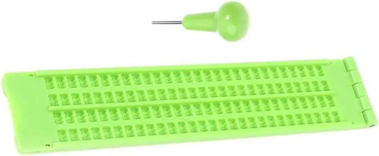 Main image of 4 Lines 28 Cells Braille Writing Board With Stylus Braille Slate Portable Practice For The Blind Learning Supplies