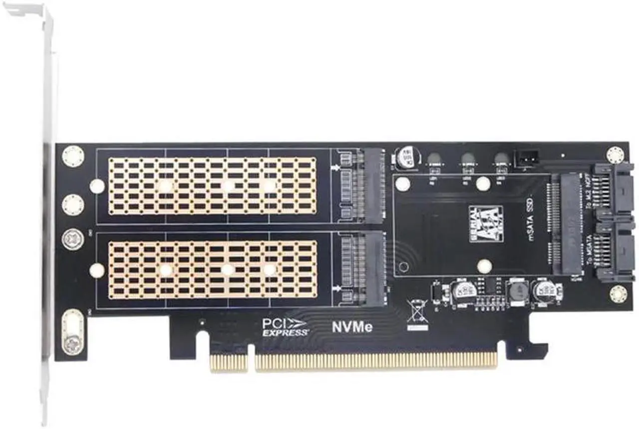 Main image of PCIE X16 to M.2 M Key NVME SSD+M.2 B Key SATA SSD+MSATA SSD Adapter Card 3 in 1 Desktop Computer Riser Card