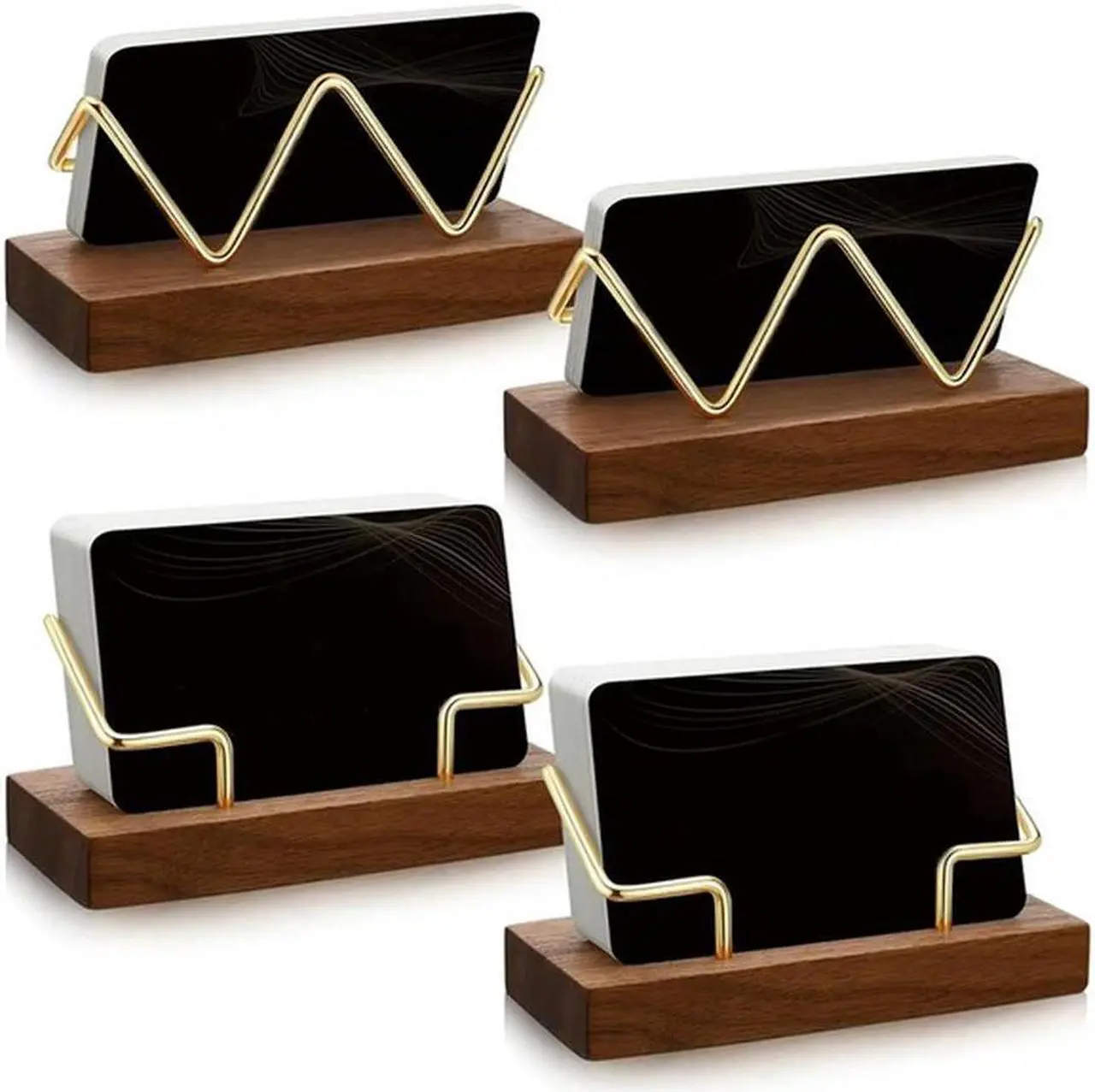 Main image of 4 PCS Wood Business Card Holder Gold Card Holder Stand Name Card Organizer Wood+Metal Name Card Business Card Display Holders