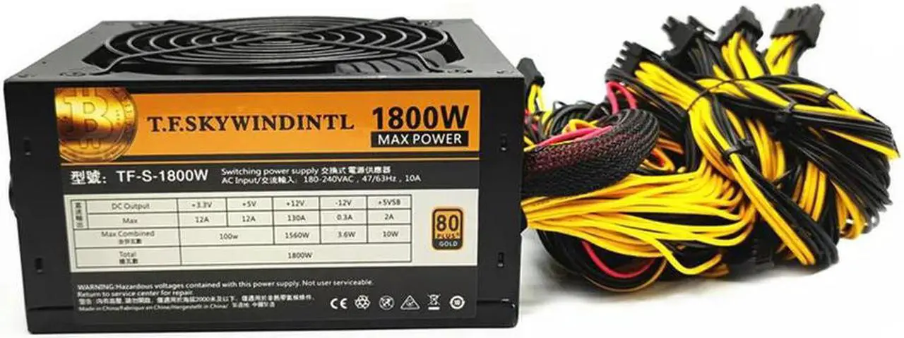 Main image of 1800W ATX12V V2.31 ETH Coin Mining Miner Power Supply 1800W PSU Support 6 Graphics Cards For Bitman For Miner RX470/480 RX 570