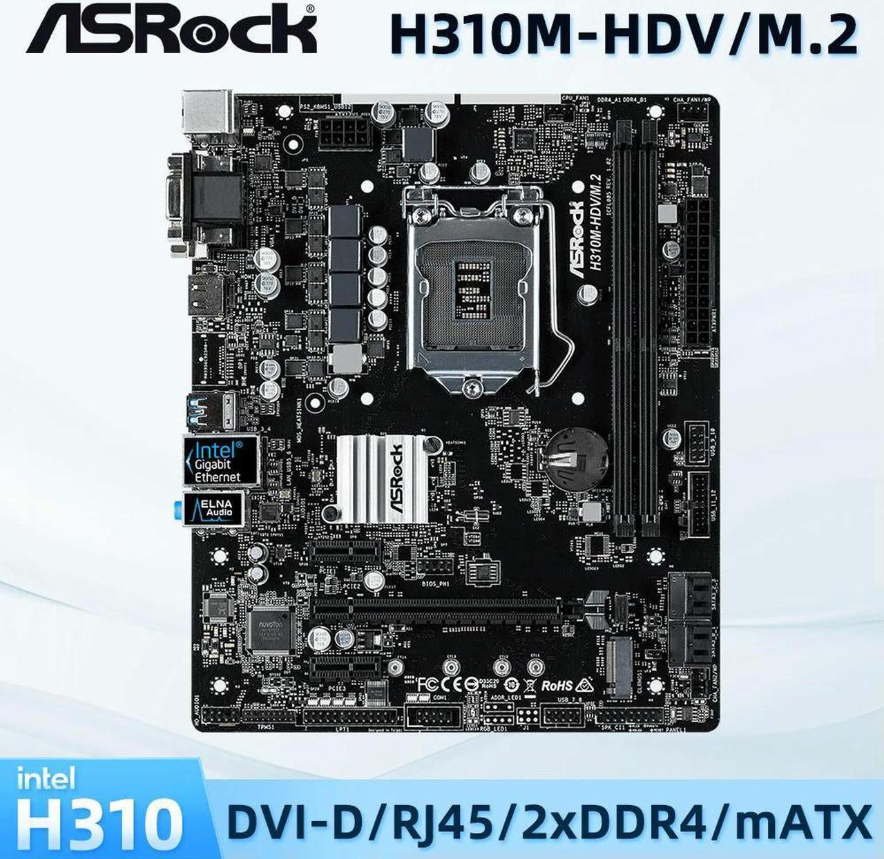 H310M-HDV/M.2 LGA 1151 Socket Supports Core i5 9400F 9500F i3 9100F H310 Chipset 2x DIMM Max. 64GB DDR4 Micro ATX