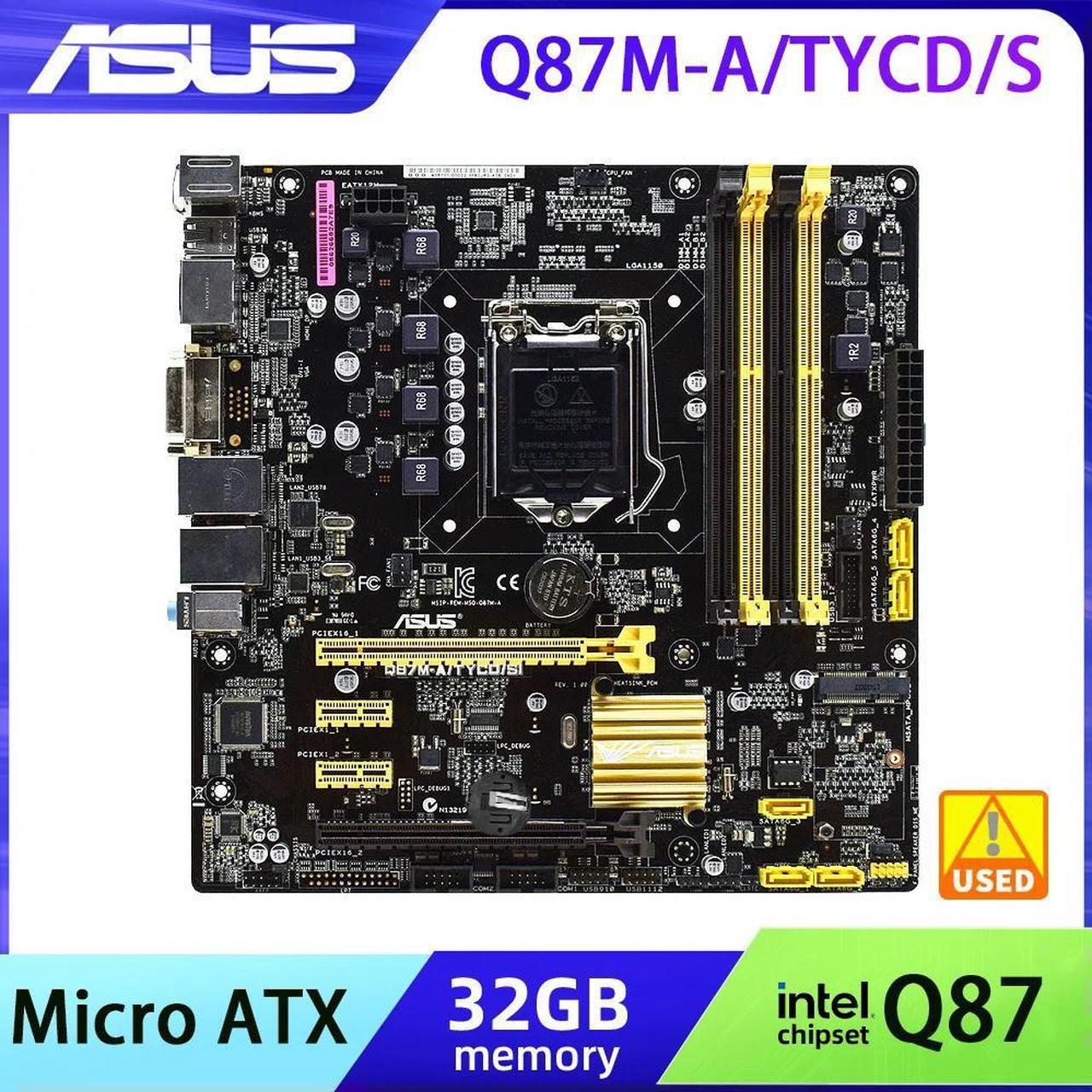 LGA 1150 Motherboard Q87M-A/TYCD/SI DDR3 Support Core i3 i5 i7 Cpus for i7 4790 Q87 USB2.0 SATA2 PCI-E 3.0 Micro ATX