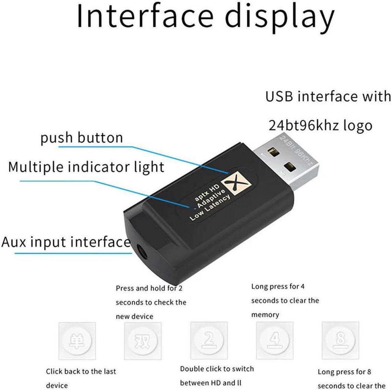 QCC3040 24Bit 96Khz KB9P Bluetooth 5.2 Audio Transmitter with Mic AptX LL HD Adaptive Low Lantency 3.5Mm Aux for TV PC