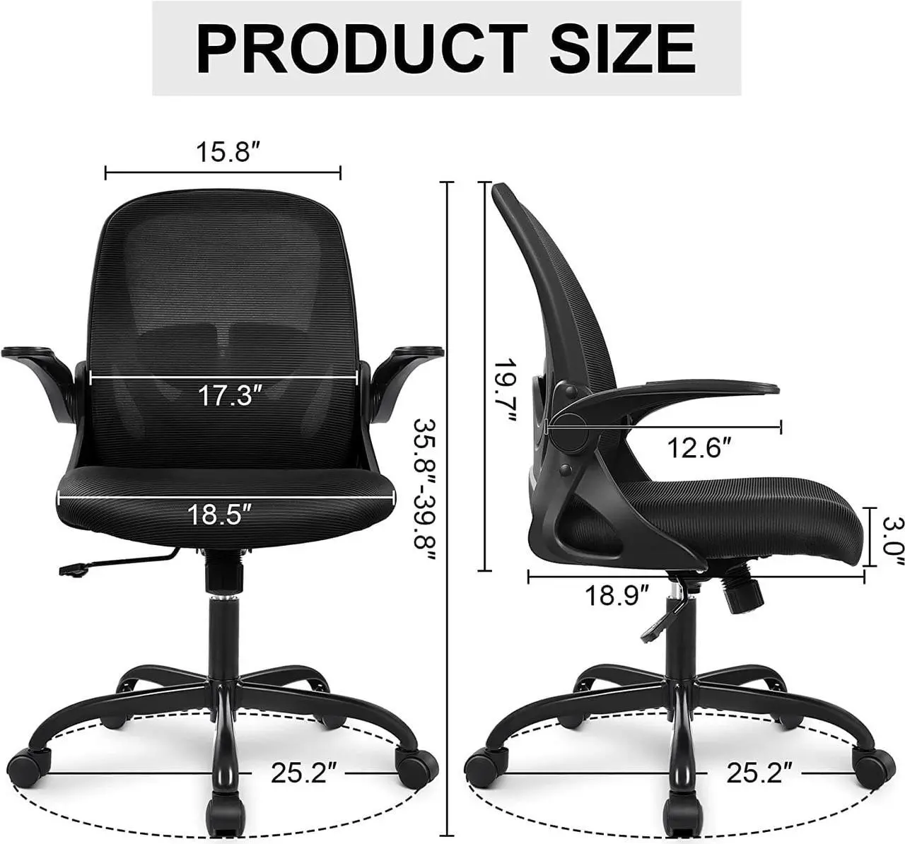 Alt view image 3 of 7 - Office Ergonomic Desk Chair with Adjustable Lumbar Support and Height, Swivel Breathable Mesh Computer Chair with Flip up Armrests for Conference Room (Black)