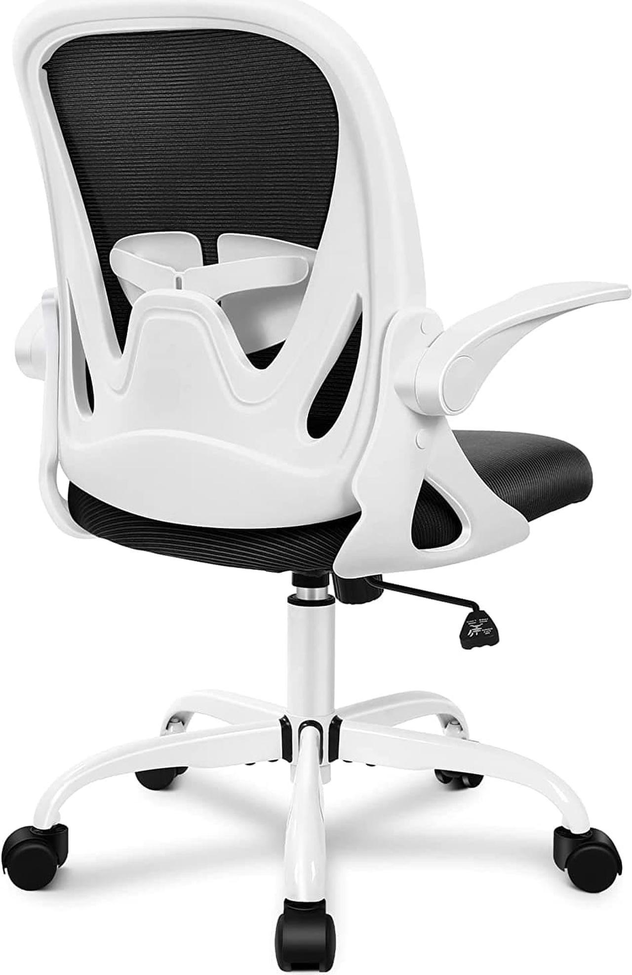 Office Chair Primy Ergonomic Desk Chair with Adjustable Lumbar Support and Height, Swivel Breathable Desk Mesh Computer Chair with Flip up Armrests for Conference Room(White)