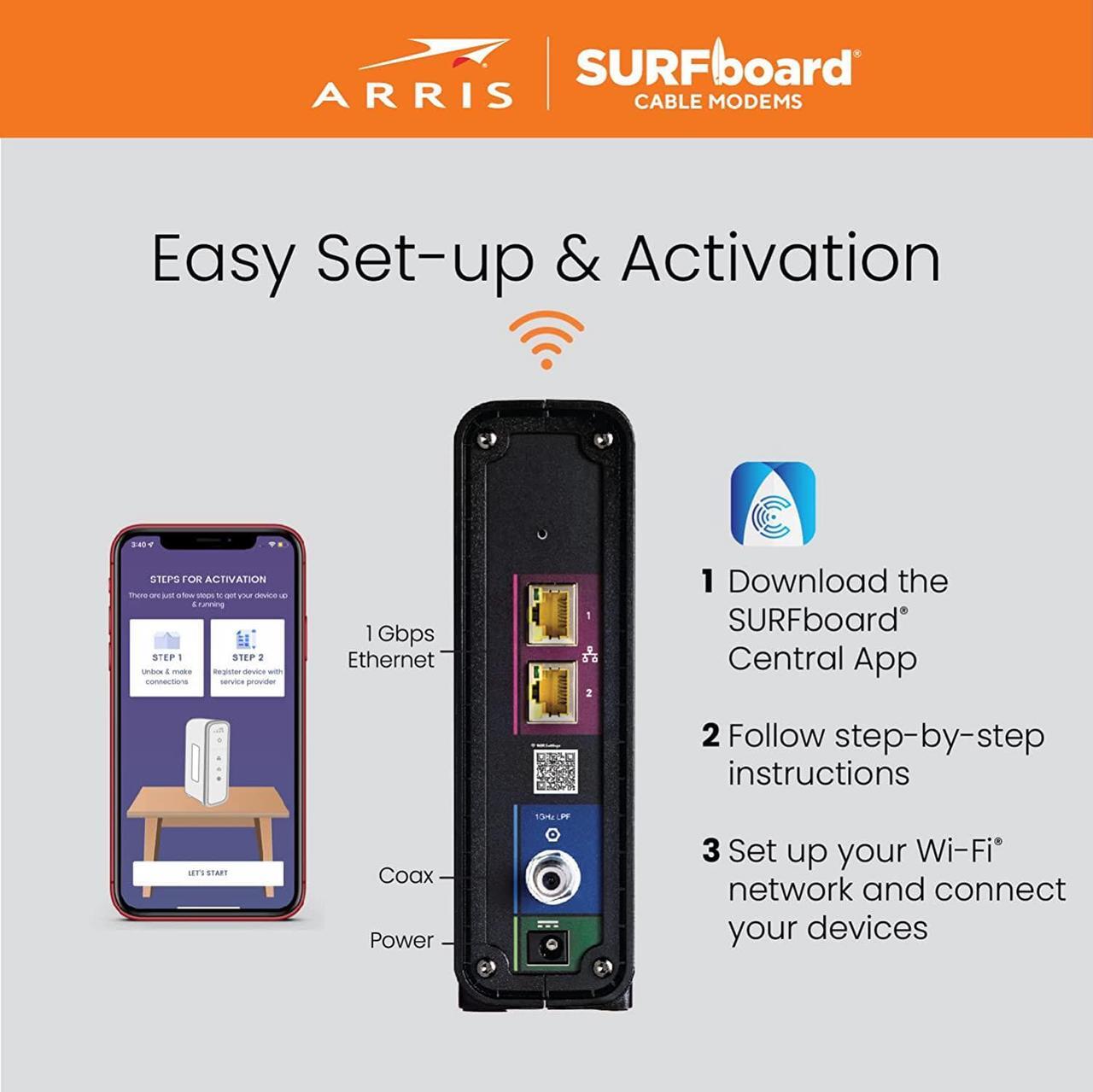 Alt view image 6 of 6 - ARRIS (SBG10) - Cable Modem Router Combo - Fast DOCSIS 3.0 16 x 4 Gigabit & AC1600 WiFi, For Comcast Xfinity, Cox, [Does not work with Spectrum], 400 Mbps Max Internet Speeds