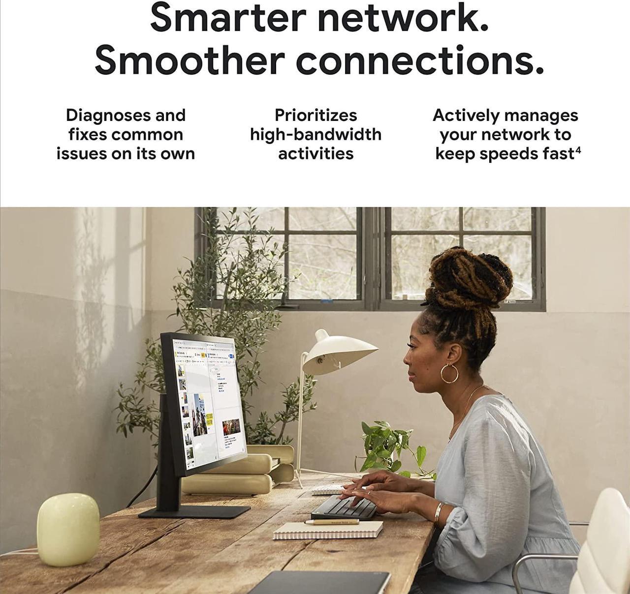 Alt view image 3 of 7 - Google Nest WiFi Pro - Wi-Fi 6E - Reliable Home Wi-Fi System with Fast Speed and Whole Home Coverage - Mesh Wi-Fi Router - 4 Pack - Snow