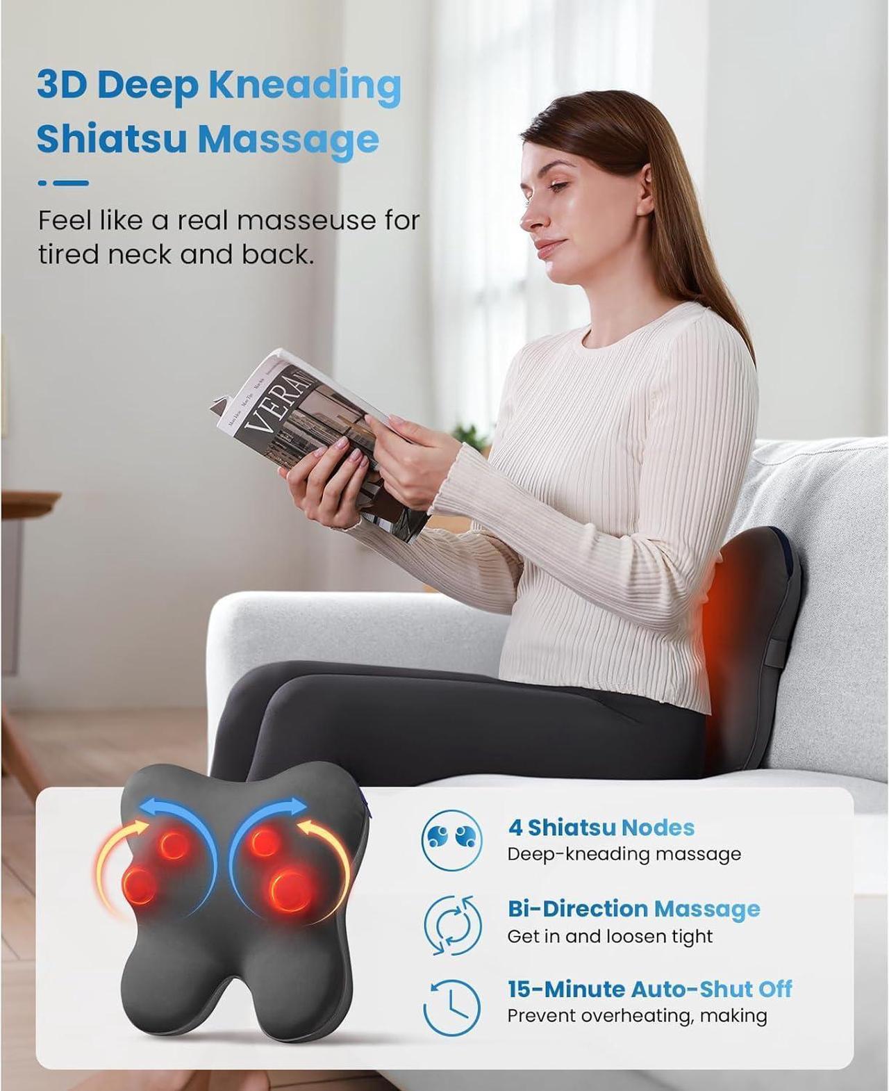 Alt view image 5 of 7 - BOB AND BRAD Back Massager with Heat & Remote, EZBack Plus Neck Massager for Pain Relief Deep Tissue,Electric Shiatsu 3D Kneading Massage Pillow with 3 Level for Neck, Back,Shoulders, Legs,Ideal Gifts