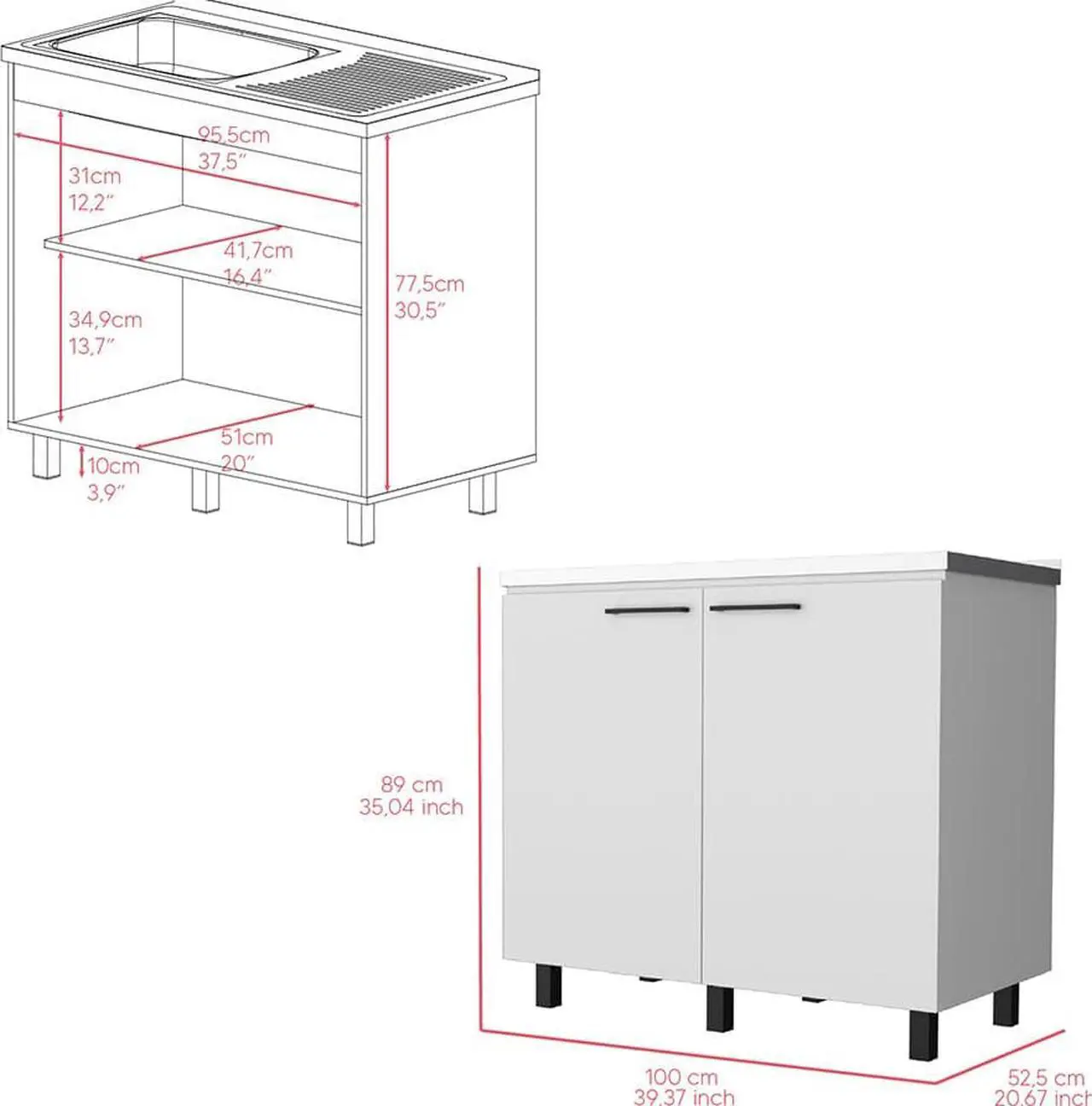 Alt view image 3 of 7 - Utility sink cabinet, Burwood, White -White