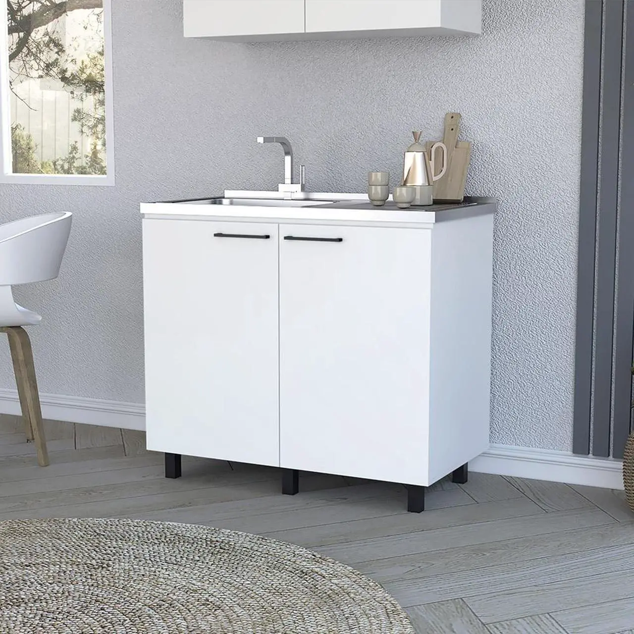 Main image of Utility sink cabinet, Burwood, White -White