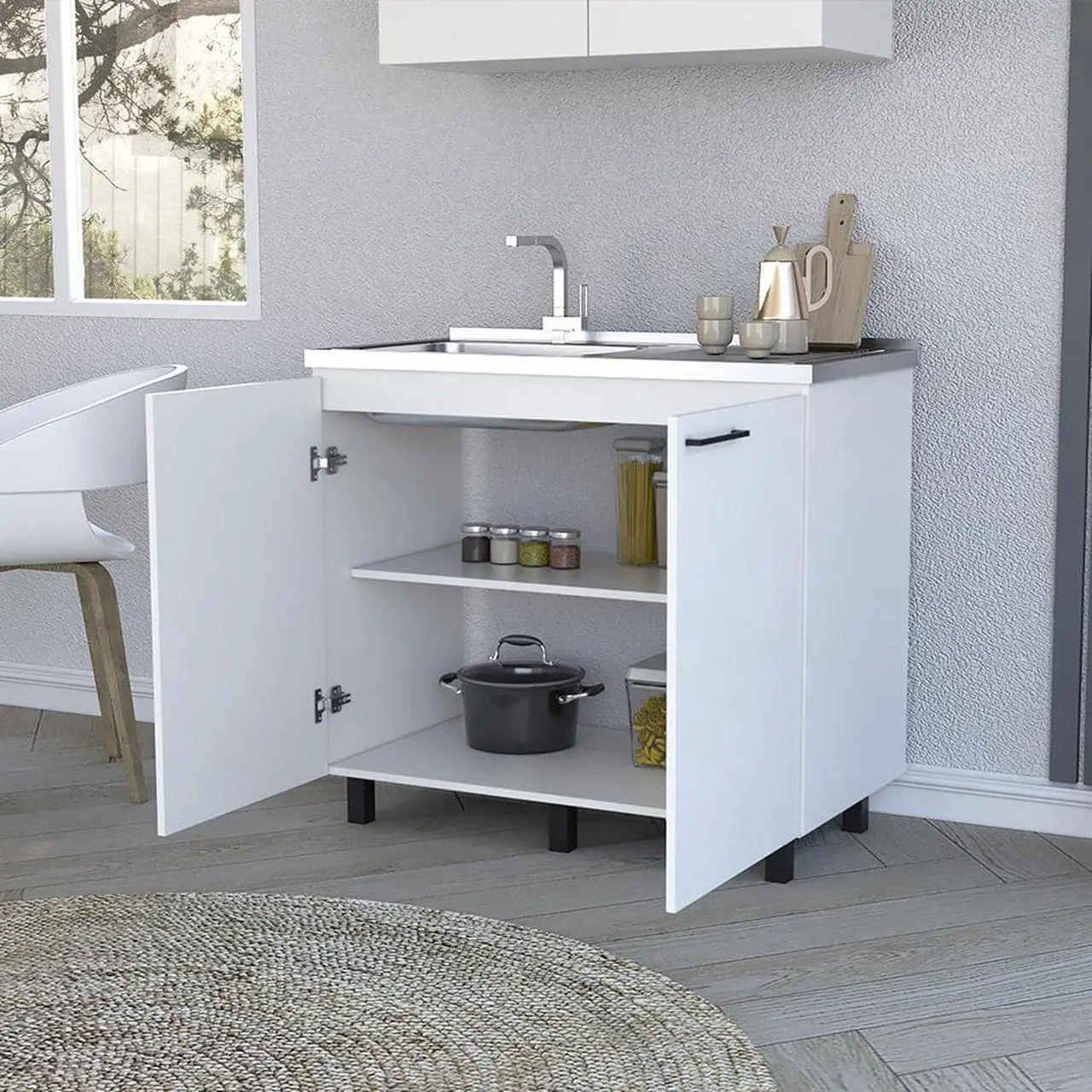 Alt view image 4 of 7 - Utility sink cabinet, Burwood, White -White