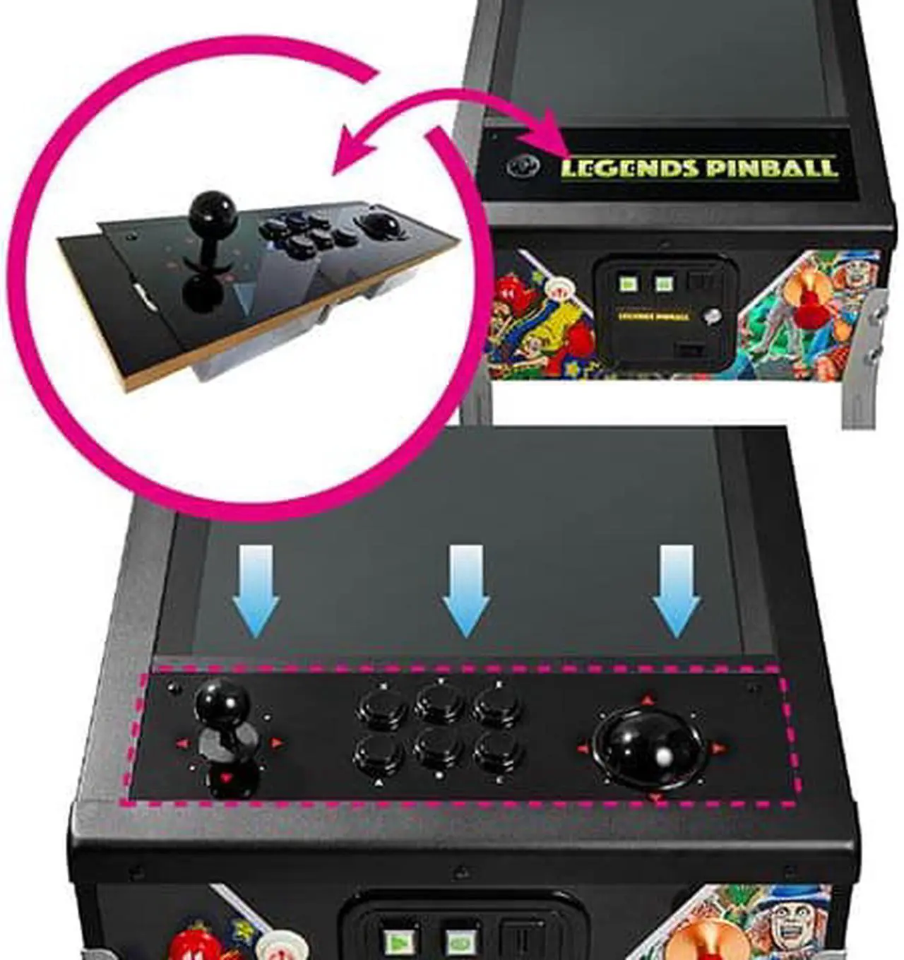Alt view image 4 of 5 - Arcade Control Panel, Drop-In Upgrade For Legends Pinball Arcade Machine, Home Arcade, Plug and Play Arcade Style 8-Way Joy Stick and Trackball Controllers - OEM