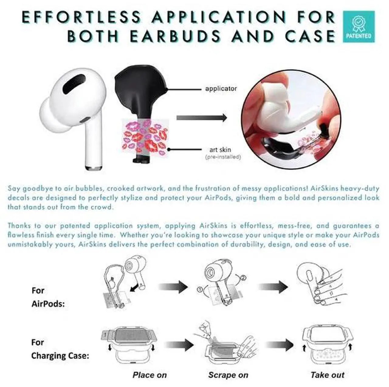 Alt view image 2 of 2 - AirSkins - Decals for AirPods Pro & Pro 2, Boom In Blue Design, Scratch-Resistant, Precision Fit, Wireless Charging Friendly, Easy Application, Durable Protection for Earbuds & Case